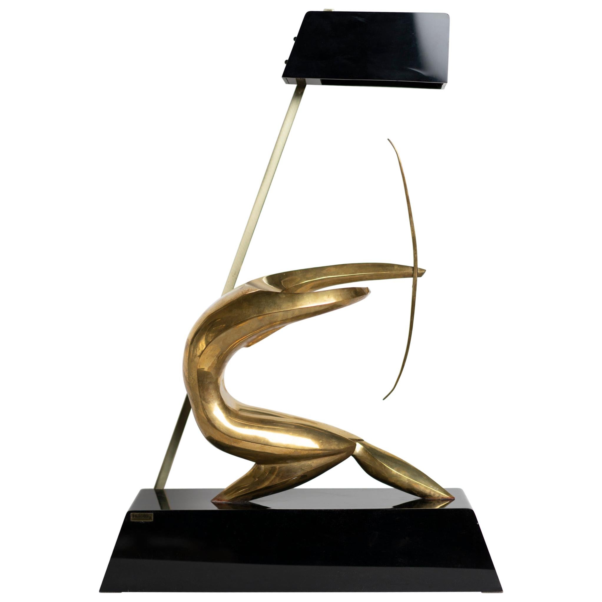 Lampe de table en bronze doré représentant un Archer par Maxime Delo pour Pragos