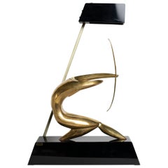 Gilt Bronze table Lamp Representing an Archer by Maxime Delo for Pragos