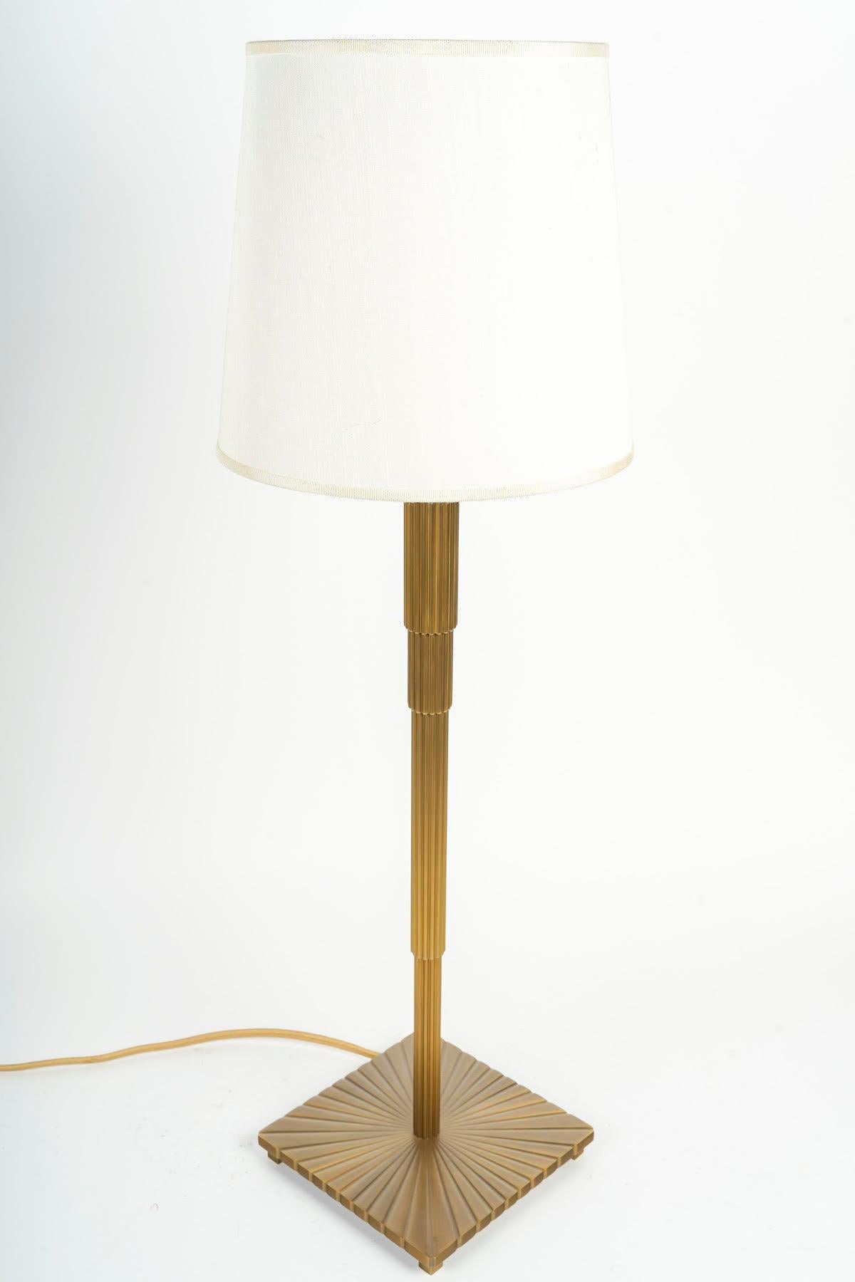 20th Century Gilt Bronze Table Lamps with Fluted Section and Square Base, Art Deco Style. For Sale