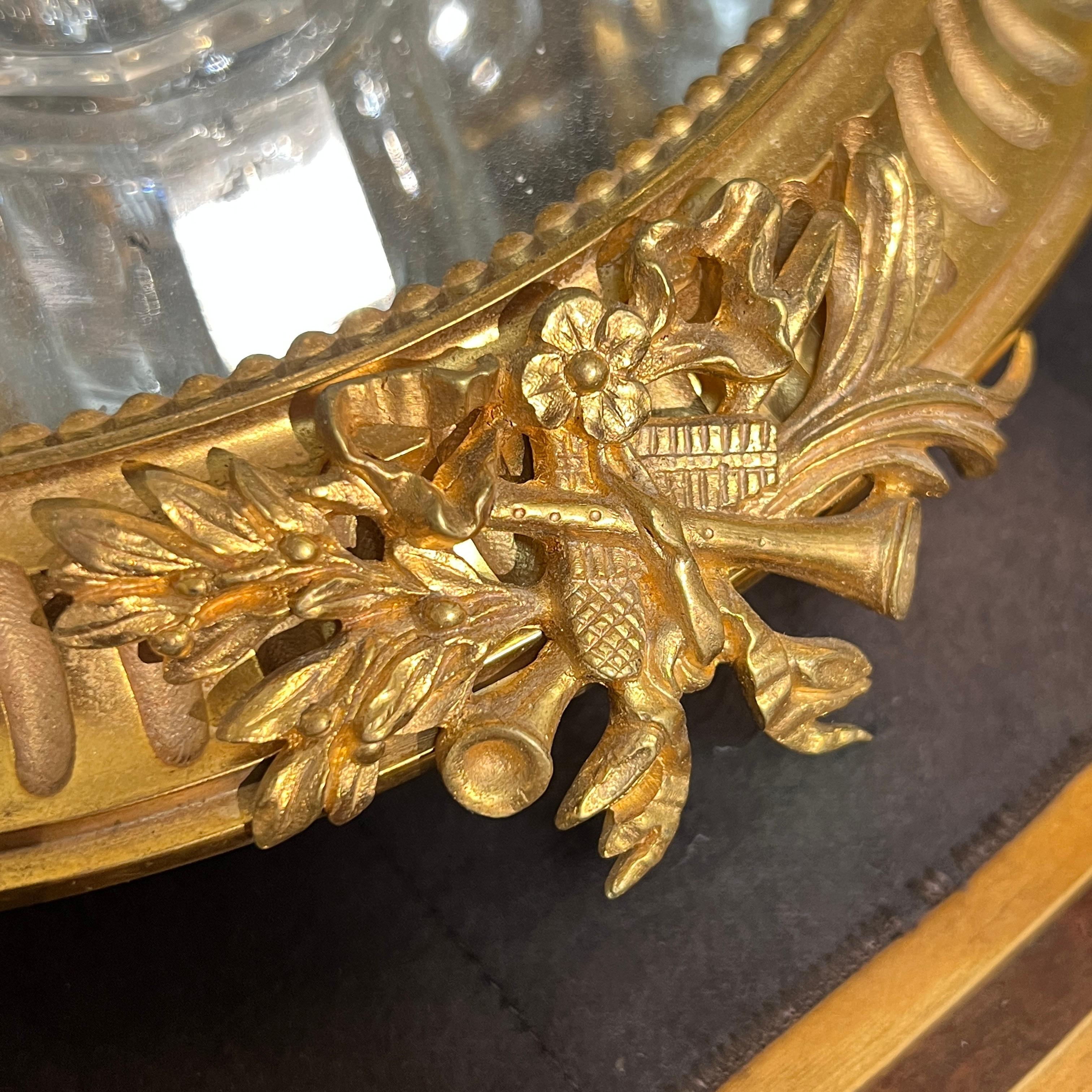 French Gilt Bronze Tantalus and Glassware Set For Sale