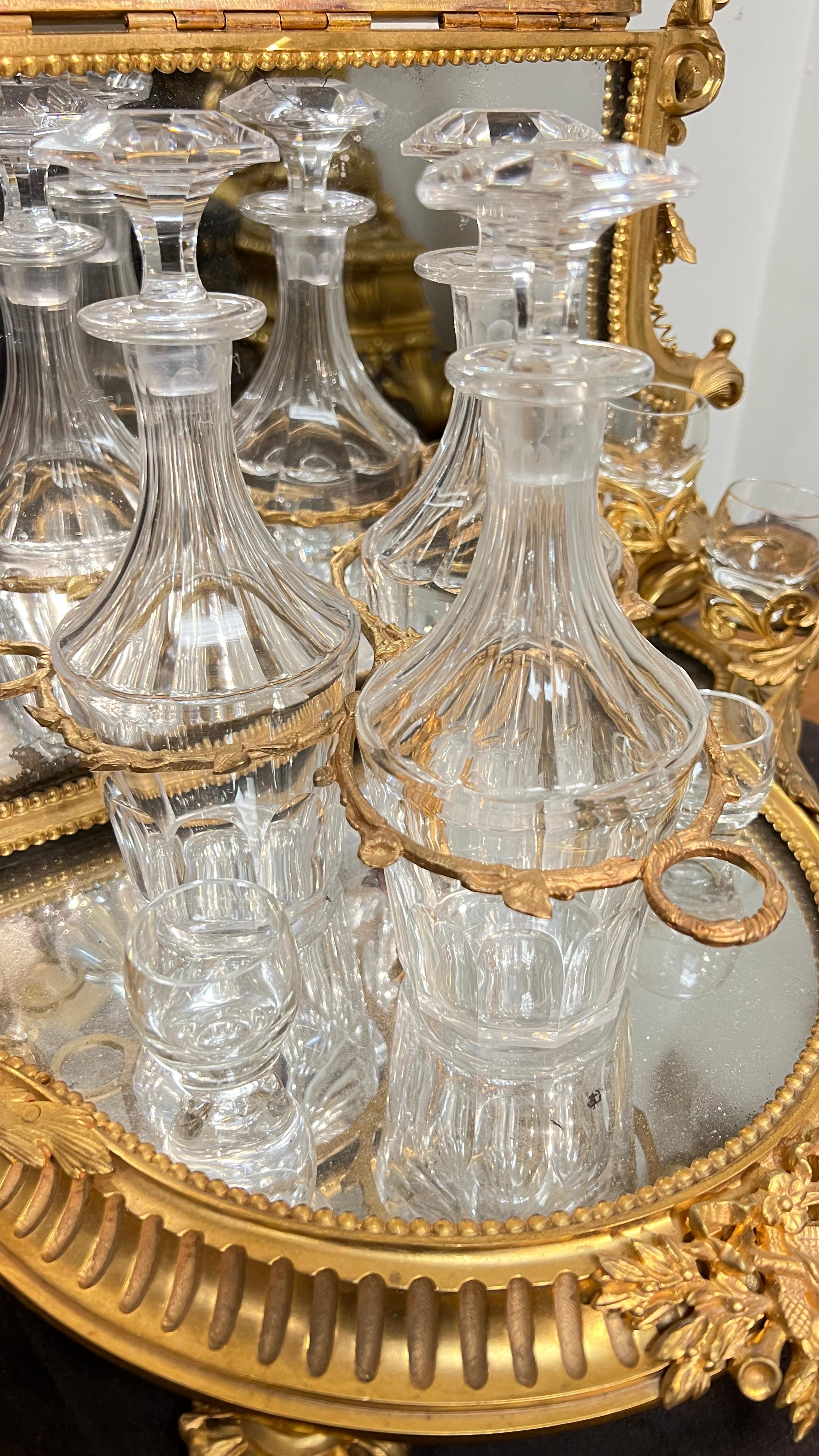 Gilt Bronze Tantalus and Glassware Set For Sale 4