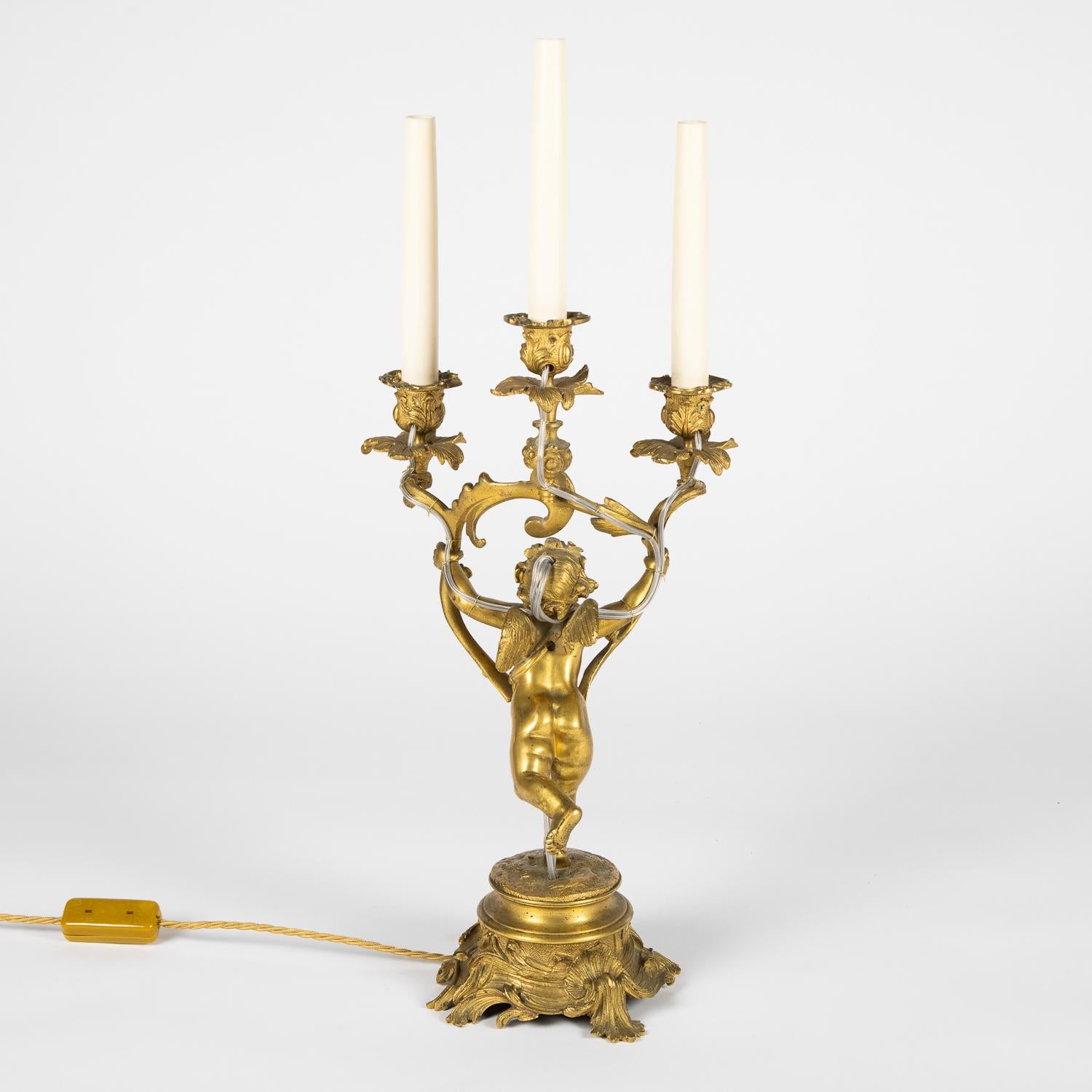 19th Century Gilt Bronze Three Arm Table Lights For Sale
