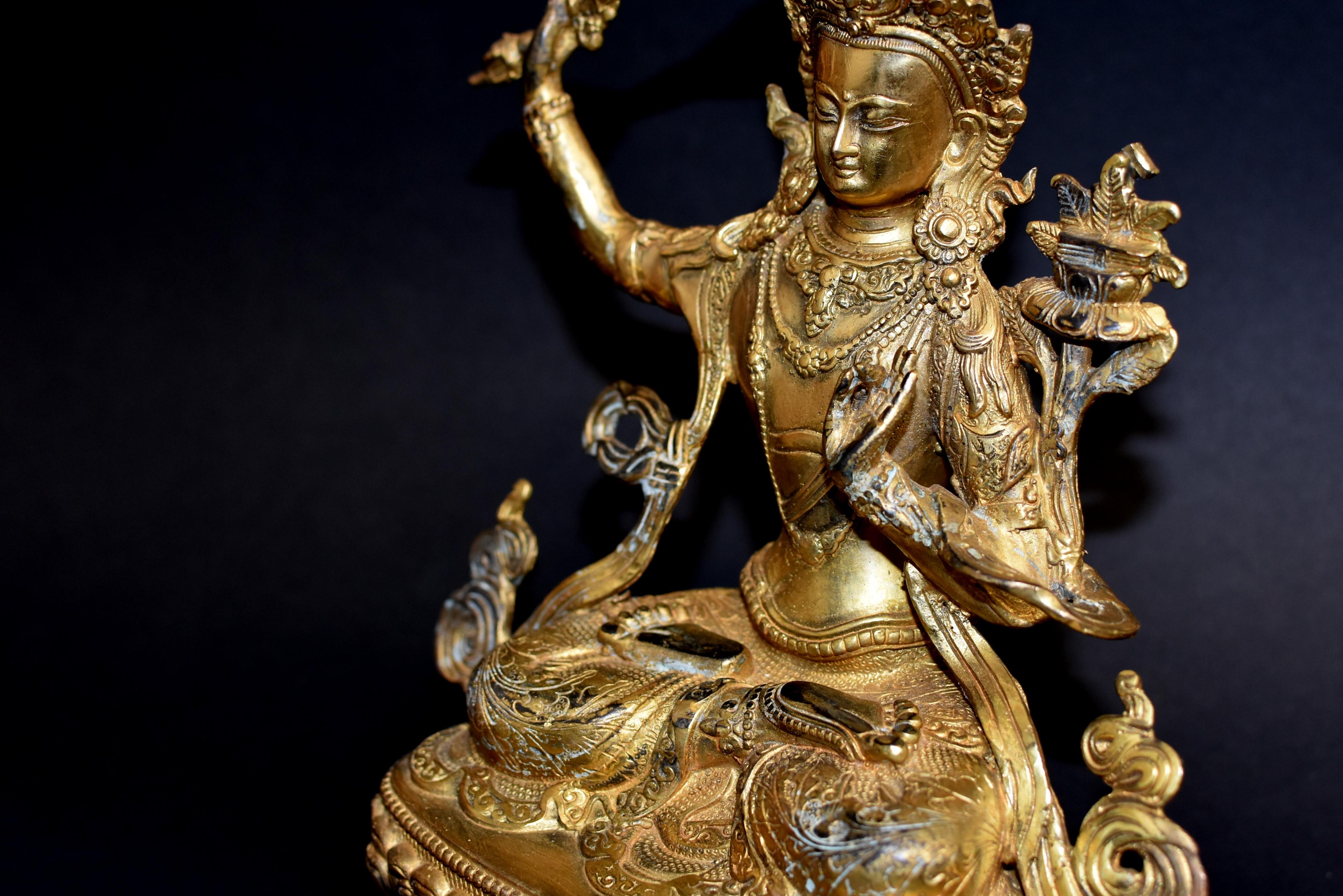 Gilt Bronze Tibetan Buddha Manjushree 6