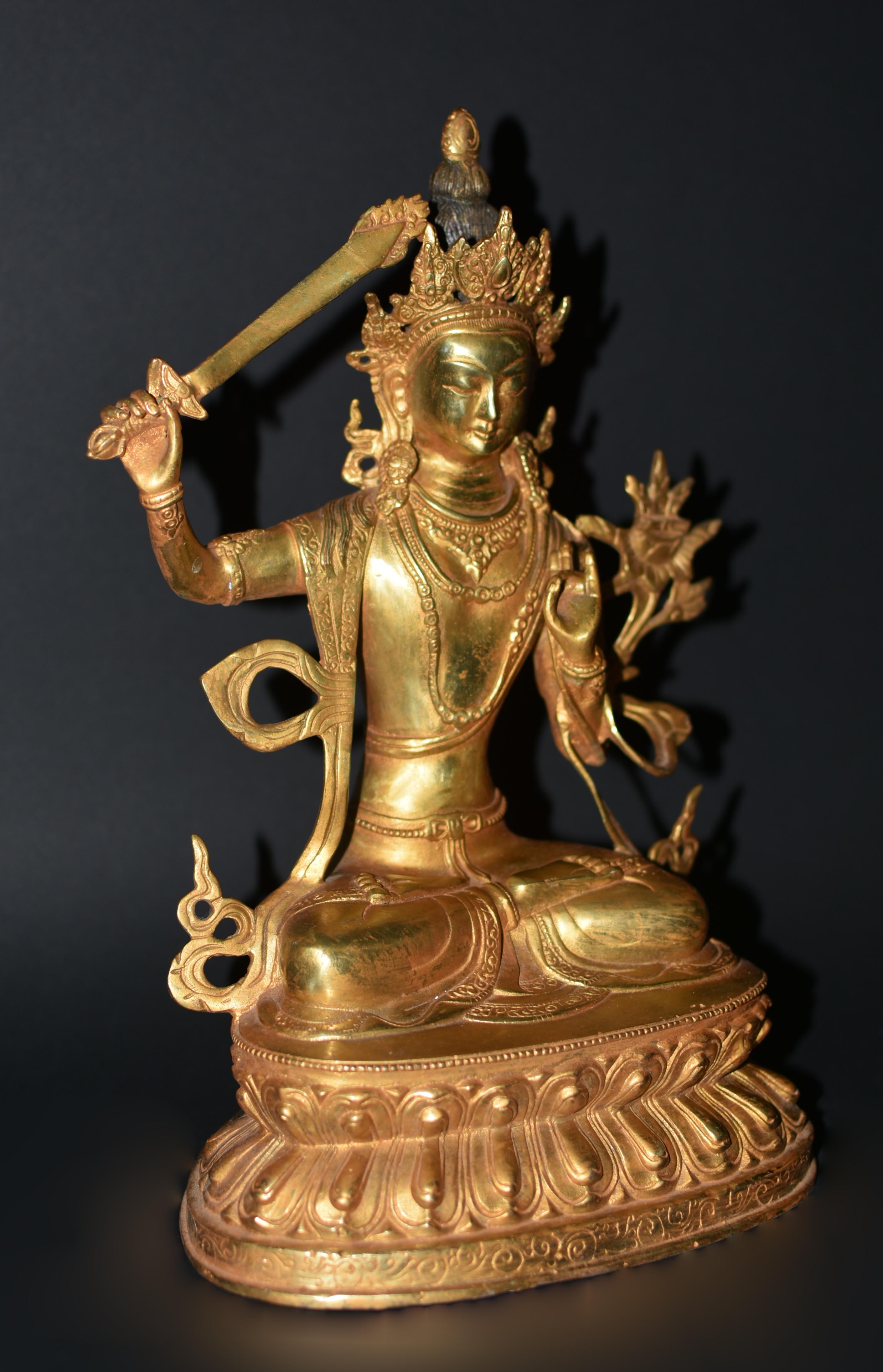 Gilt Bronze Tibetan Buddha Manjushree For Sale 5
