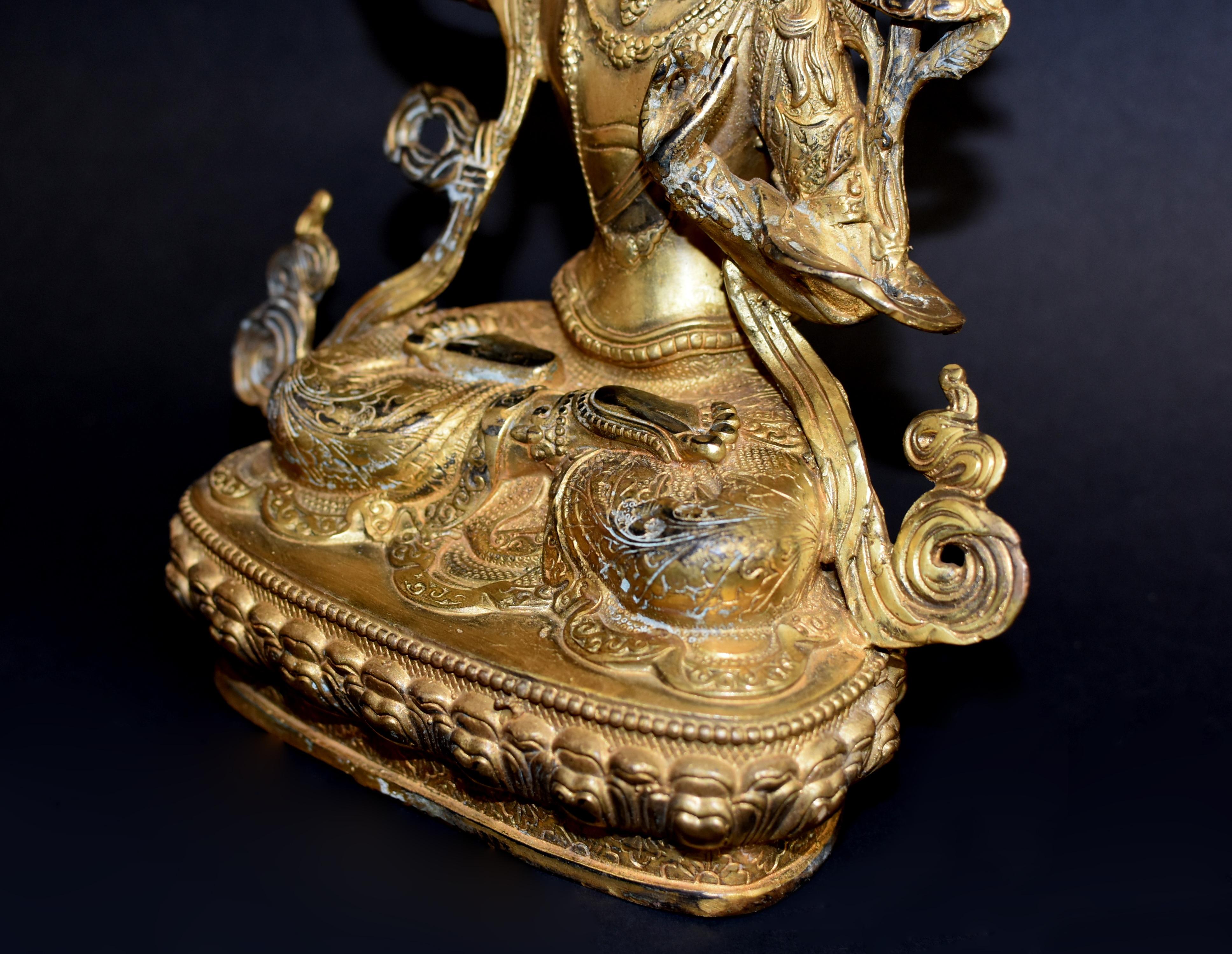 Gilt Bronze Tibetan Buddha Manjushree 7