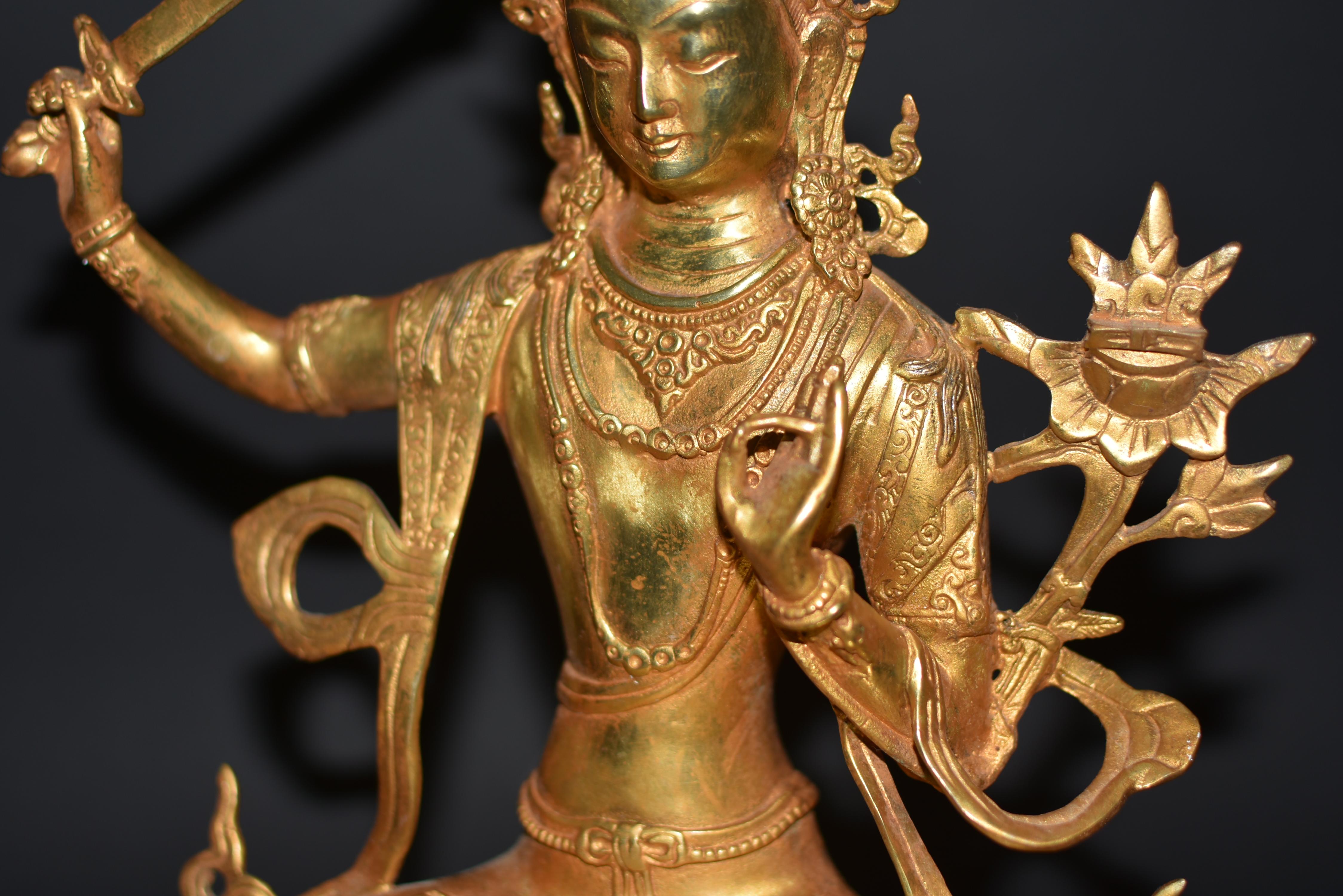 Gilt Bronze Tibetan Buddha Manjushree For Sale 6
