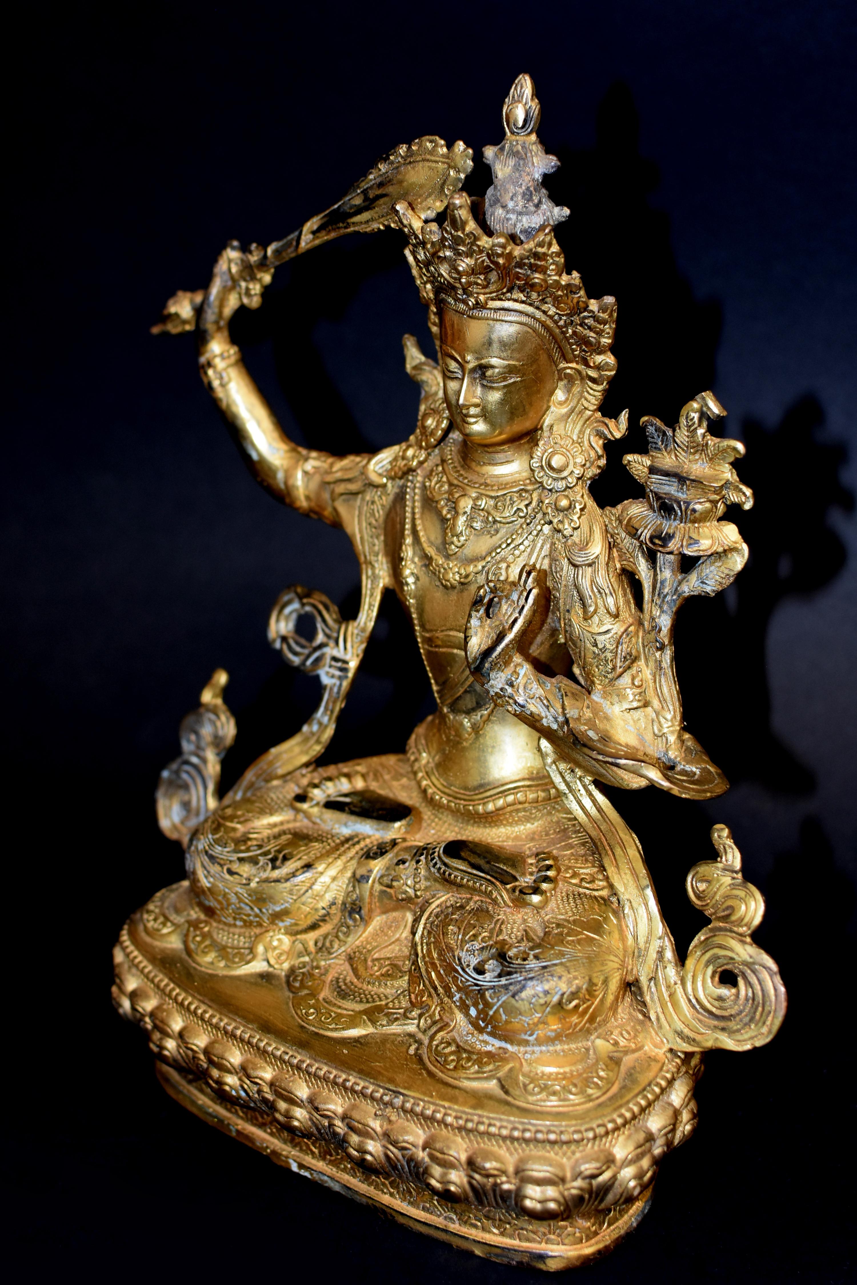 Gilt Bronze Tibetan Buddha Manjushree 8