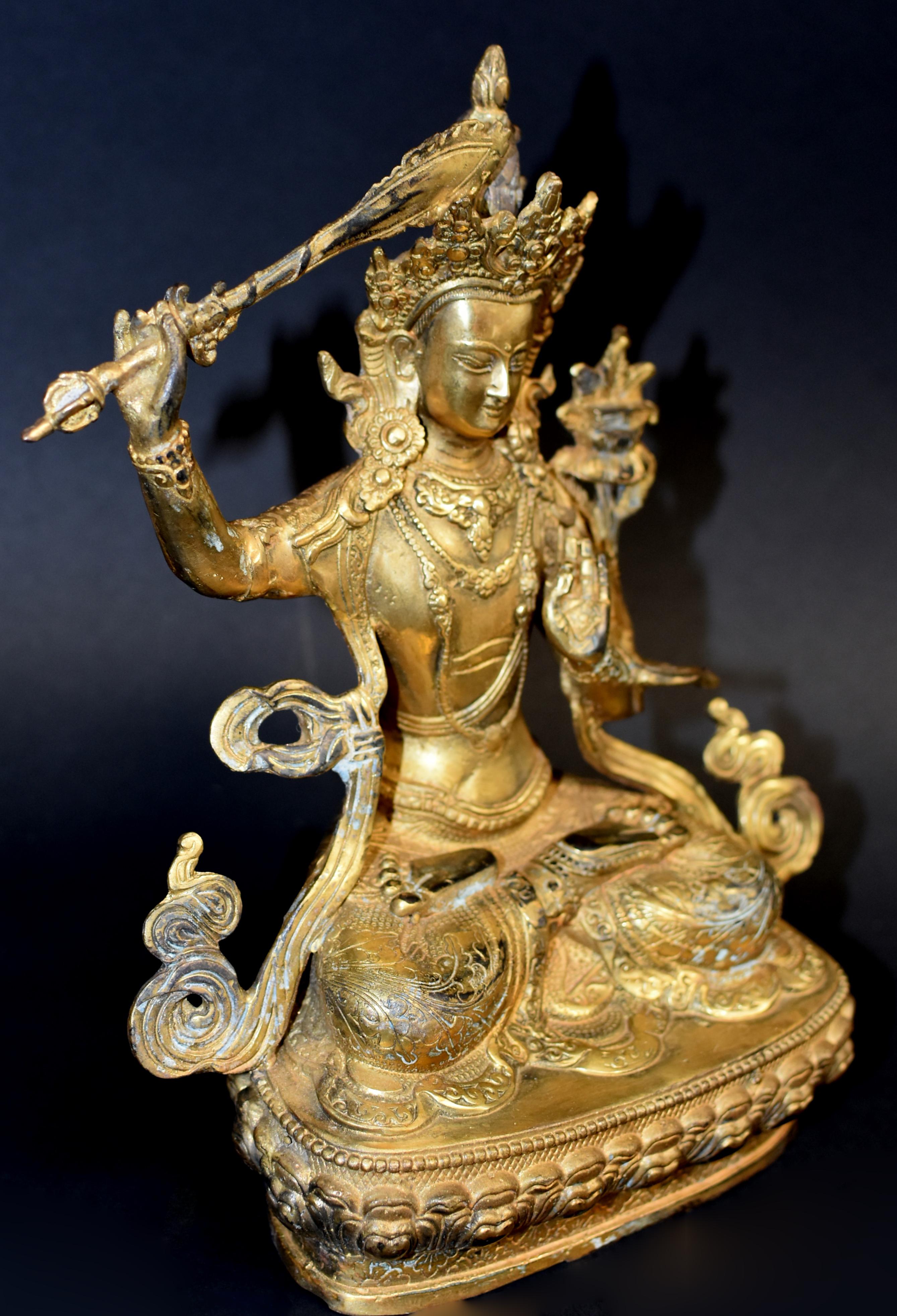 Gilt Bronze Tibetan Buddha Manjushree 9