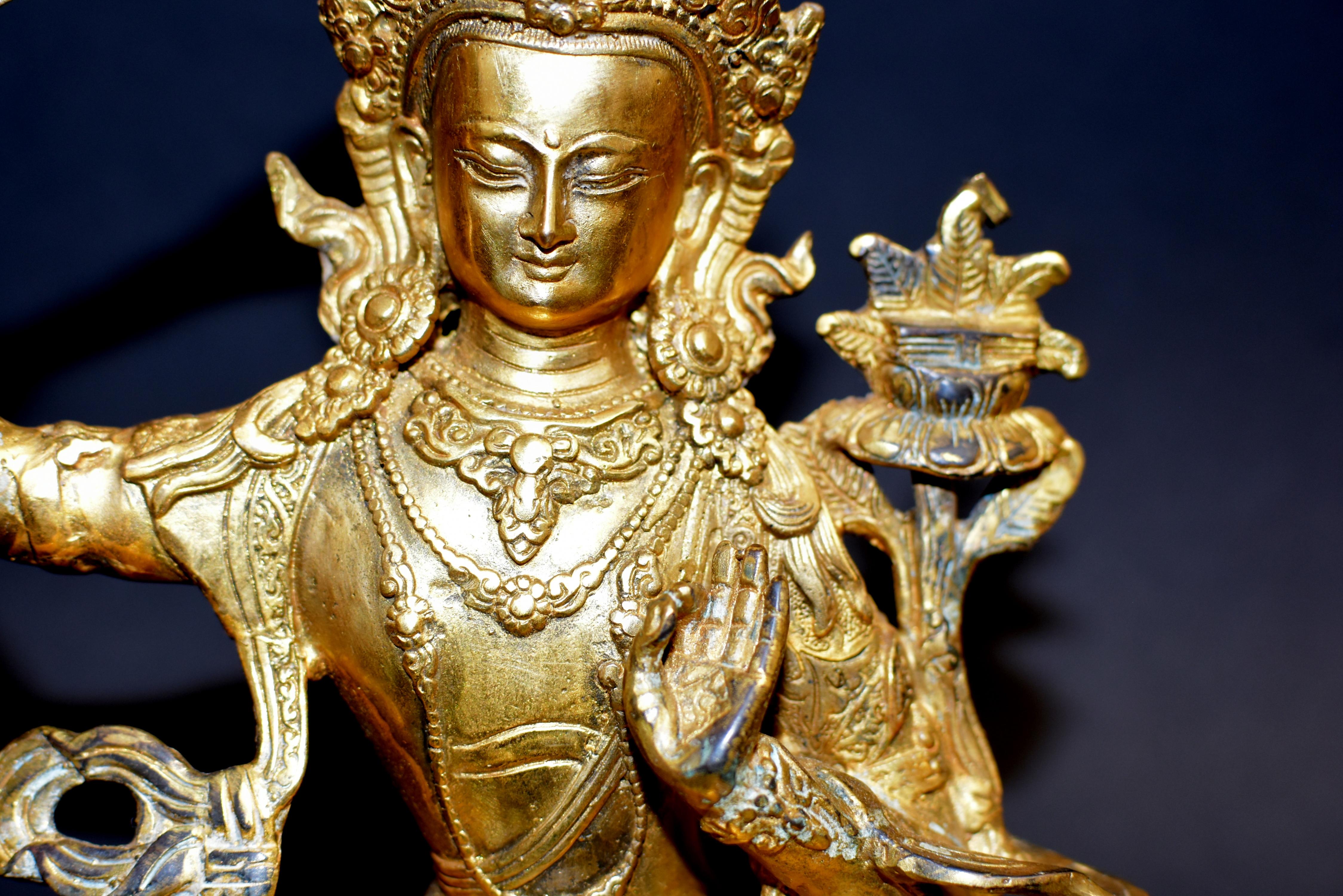 Gilt Bronze Tibetan Buddha Manjushree 11