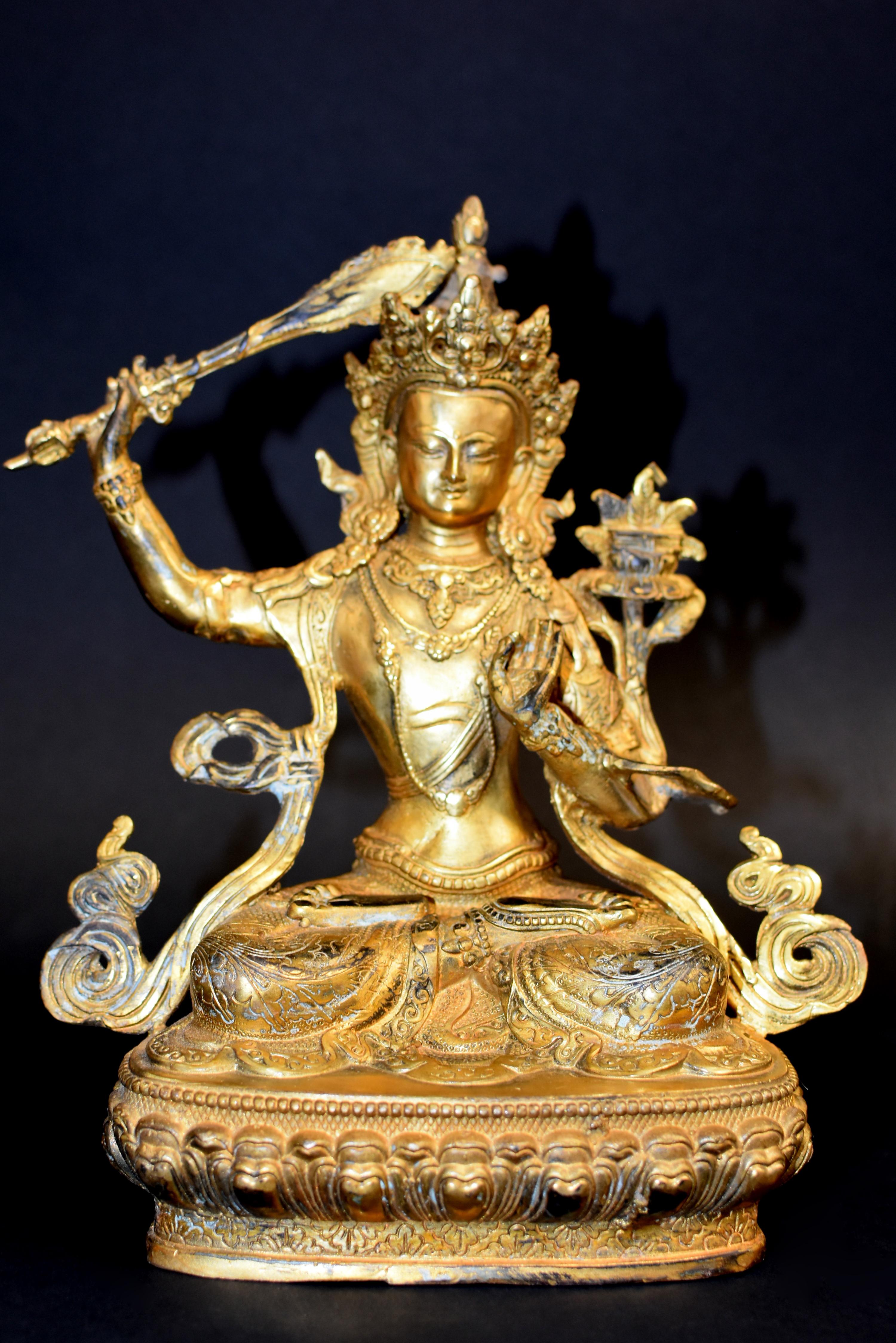 Gilt Bronze Tibetan Buddha Manjushree 12