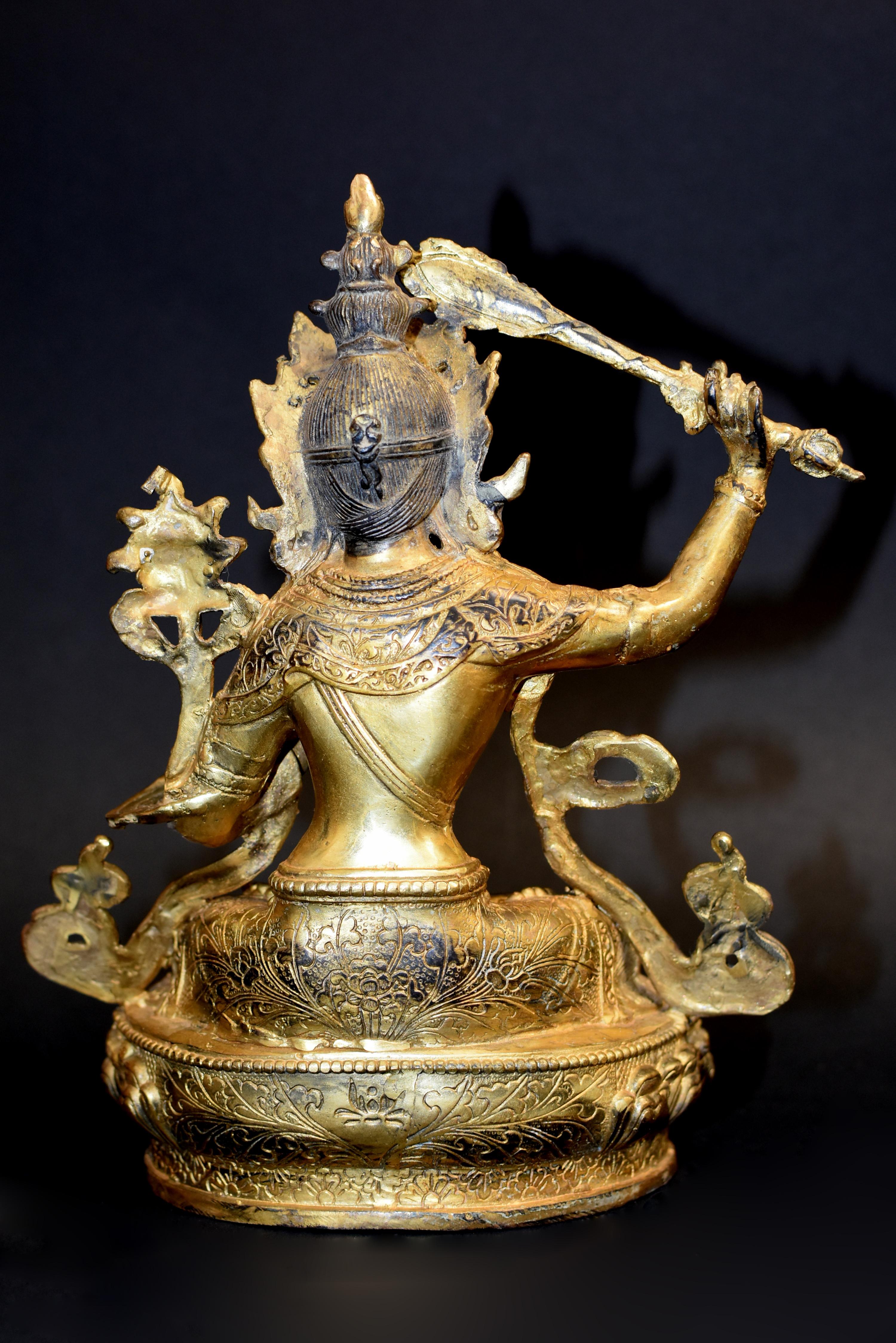 Gilt Bronze Tibetan Buddha Manjushree 14