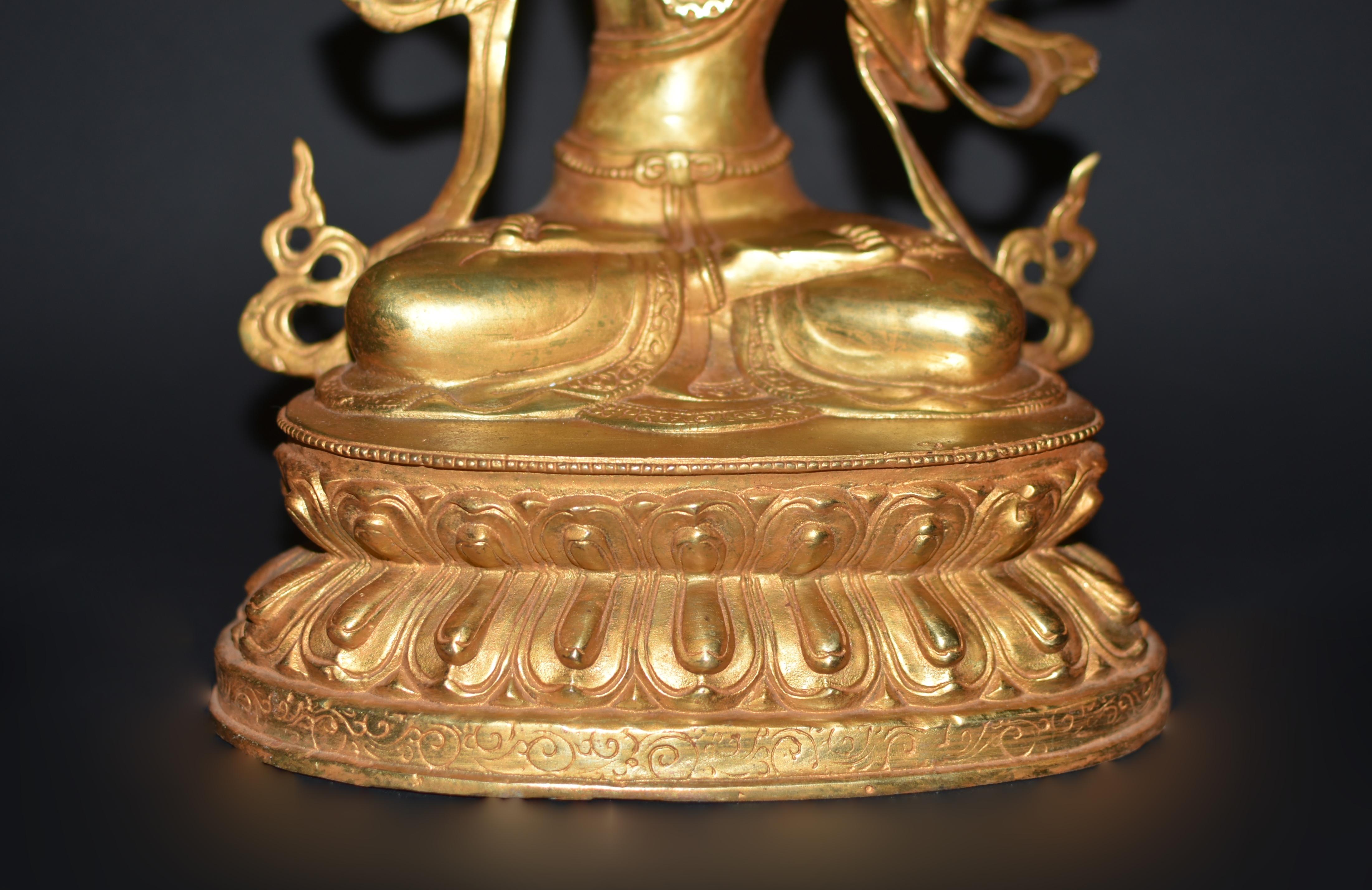 20th Century Gilt Bronze Tibetan Buddha Manjushree For Sale