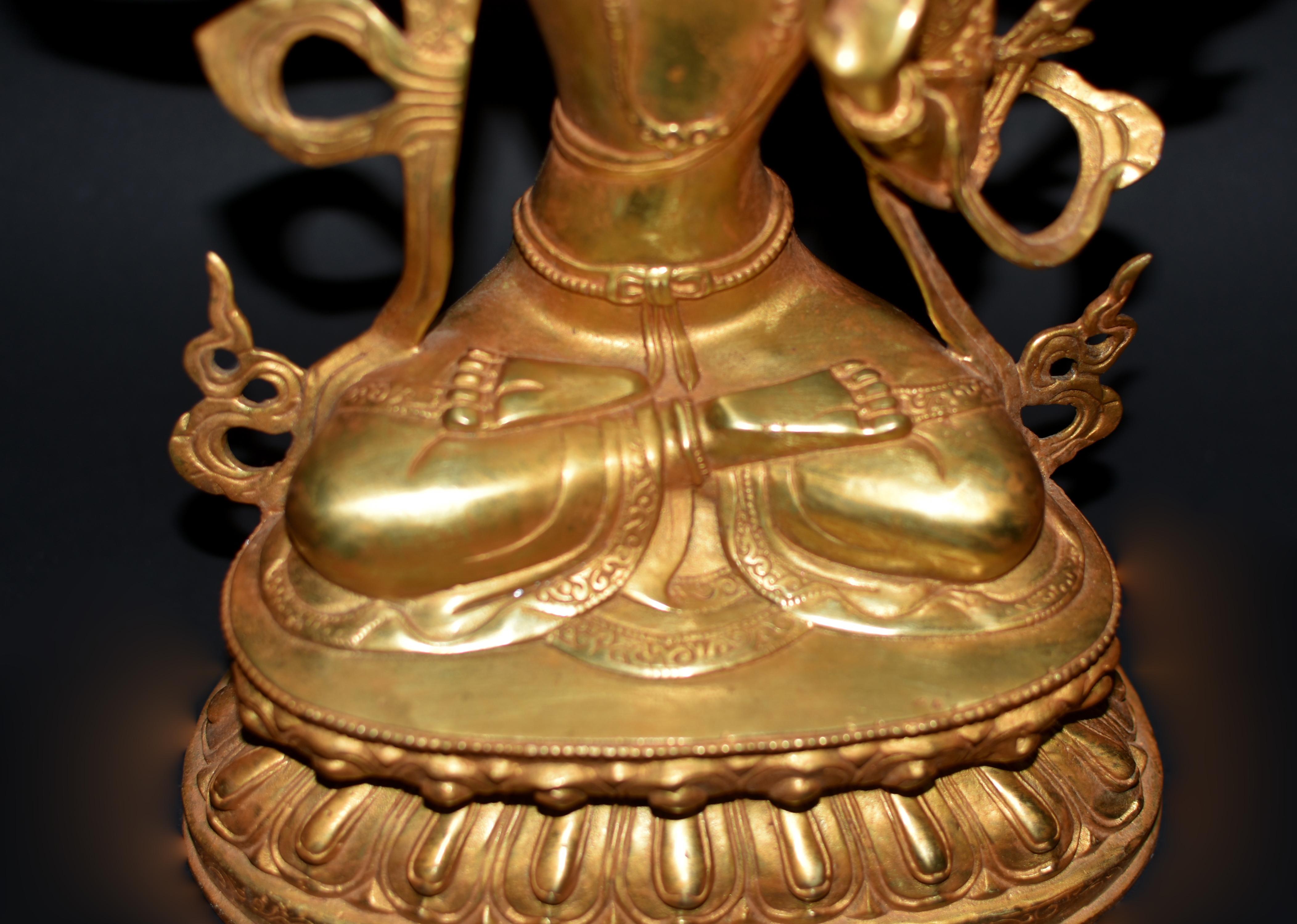 Gilt Bronze Tibetan Buddha Manjushree For Sale 1
