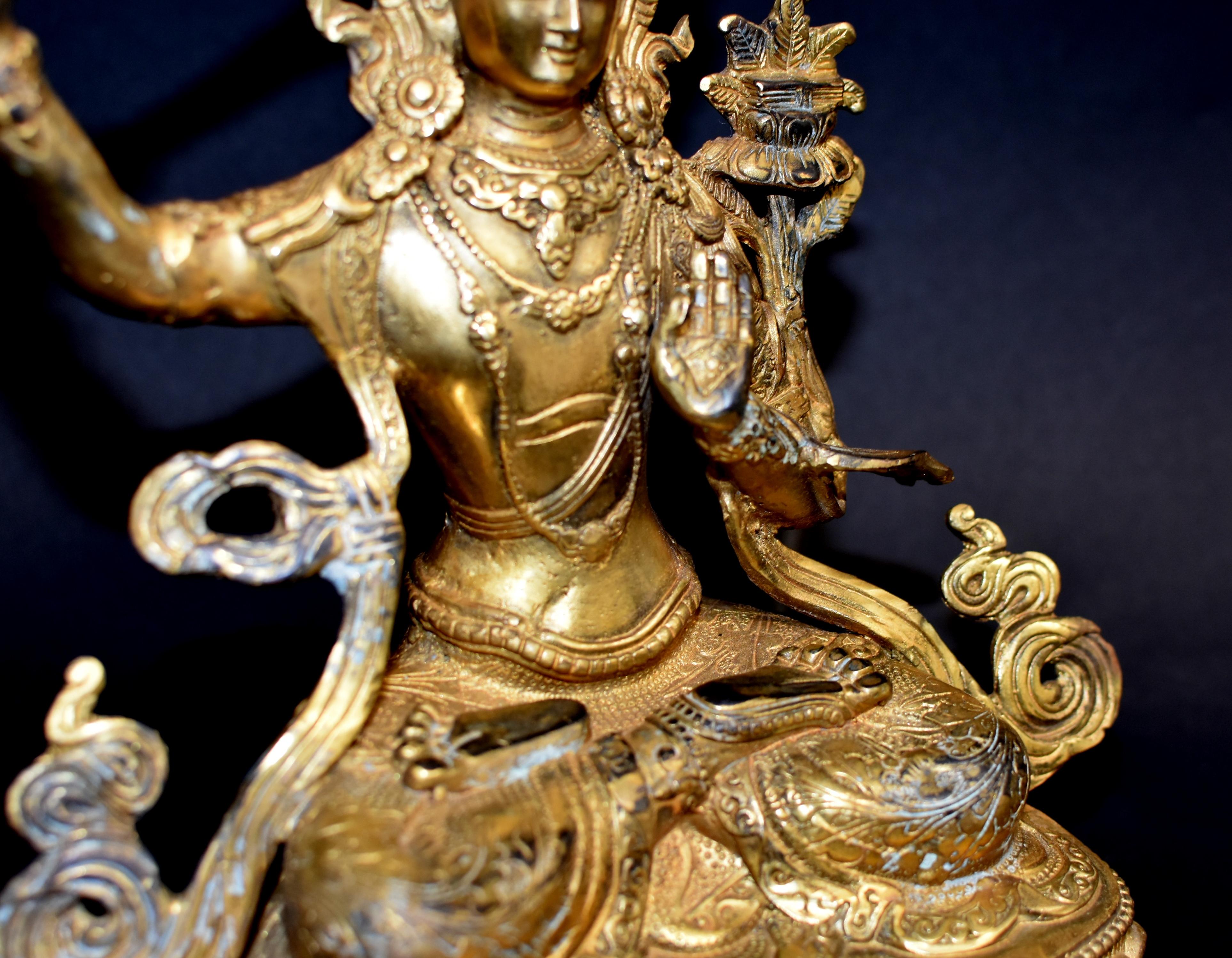 Gilt Bronze Tibetan Buddha Manjushree 4