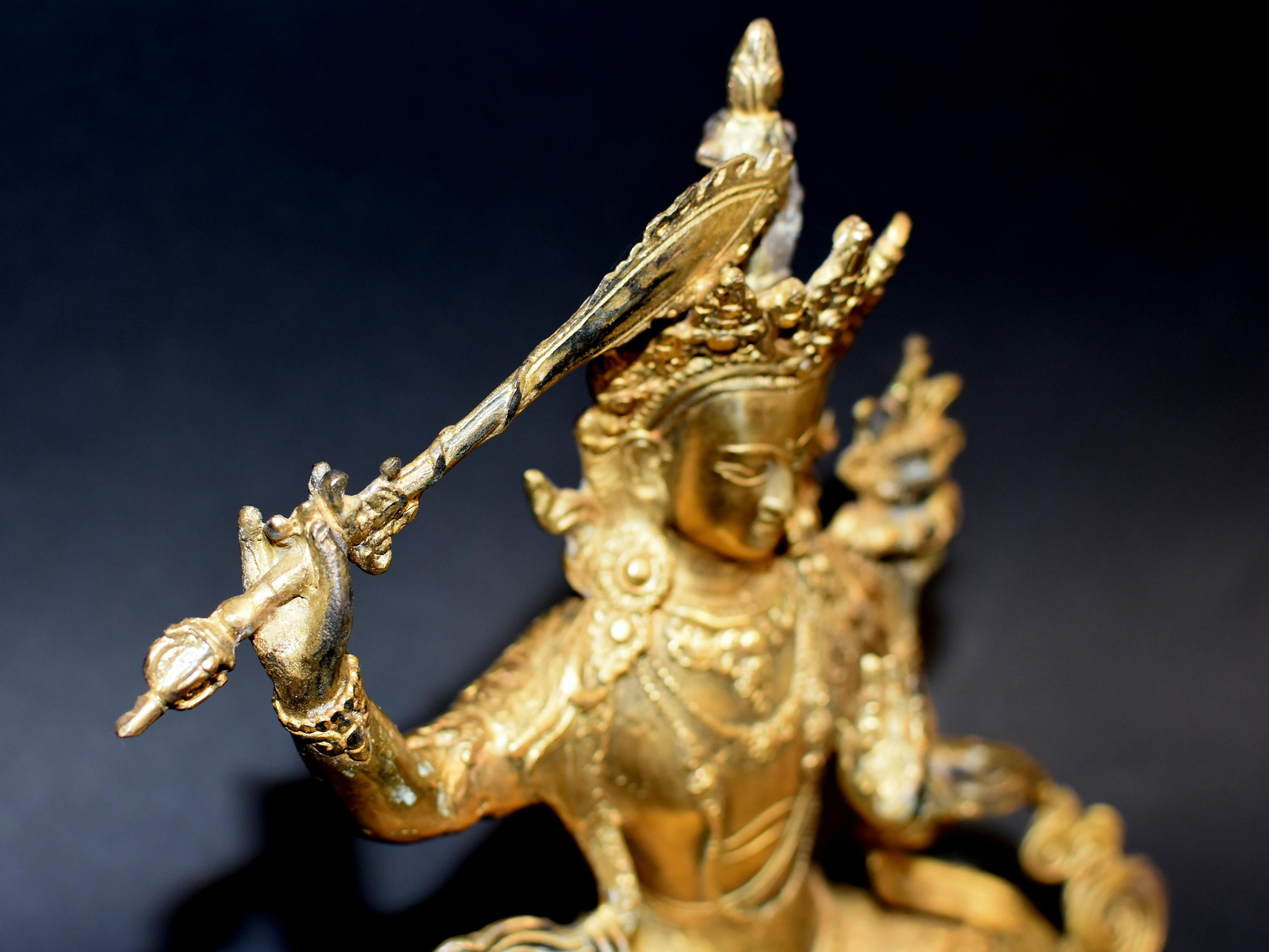 Gilt Bronze Tibetan Buddha Manjushree 5