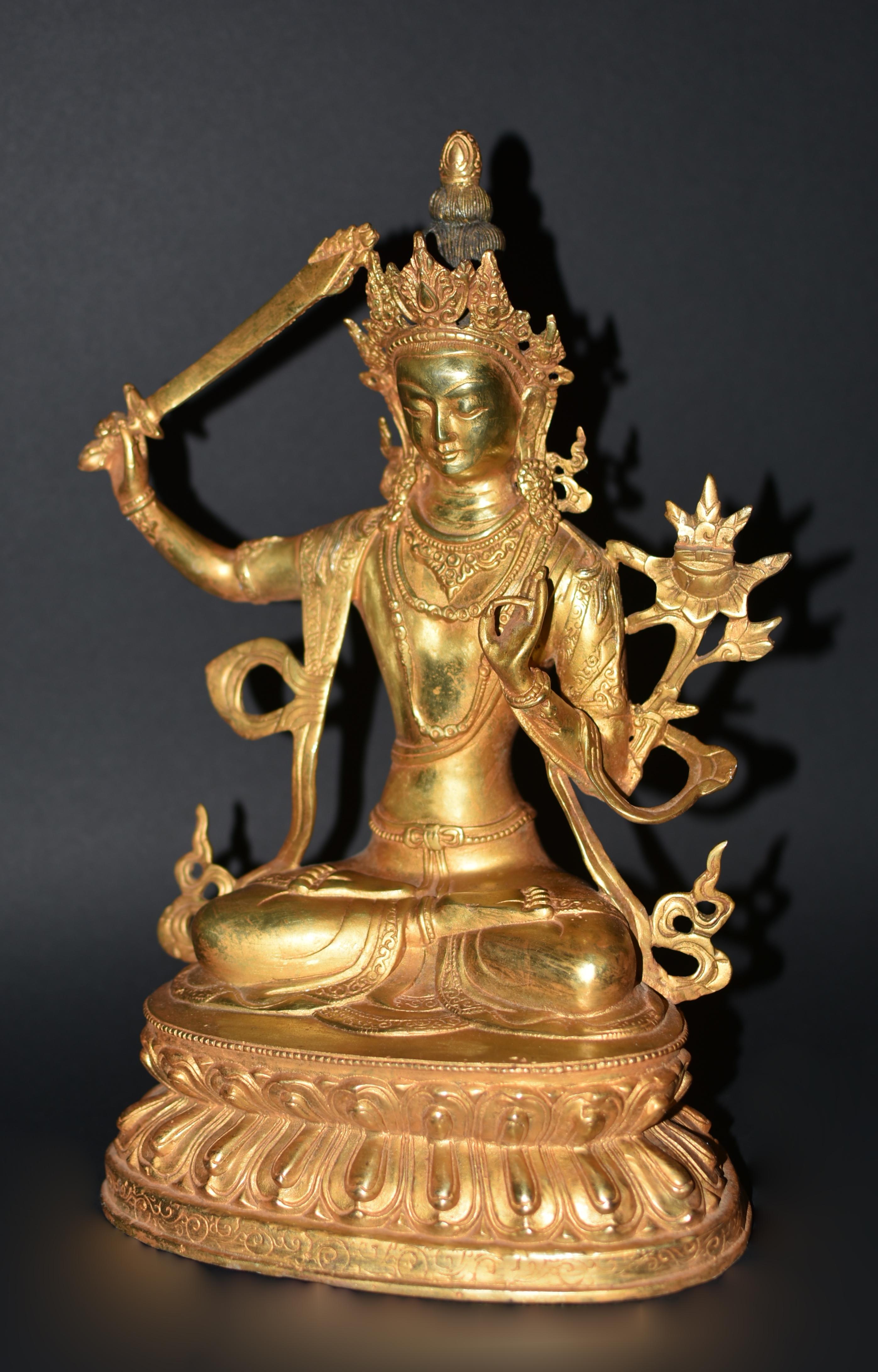Gilt Bronze Tibetan Buddha Manjushree For Sale 4