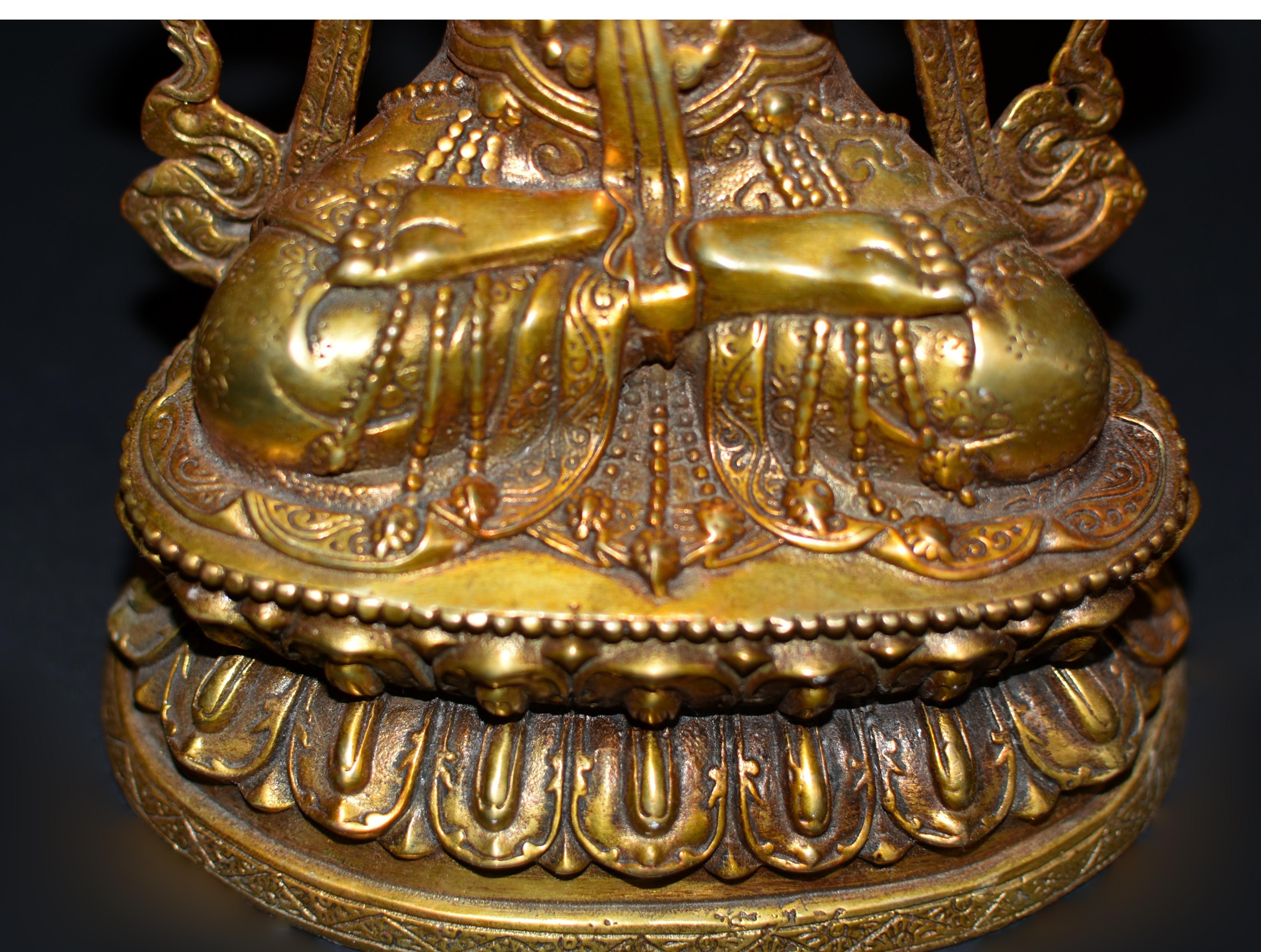 Gilt Bronze Tibetan Buddha Manjushree with Beaded Tassels For Sale 10
