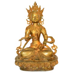 Vintage Gilt Bronze Tibetan Buddha Statue of Vajrassatva