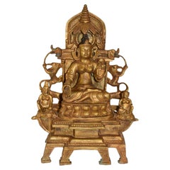 Gilt Bronze Tibetan Buddha Under Bodhi Tree