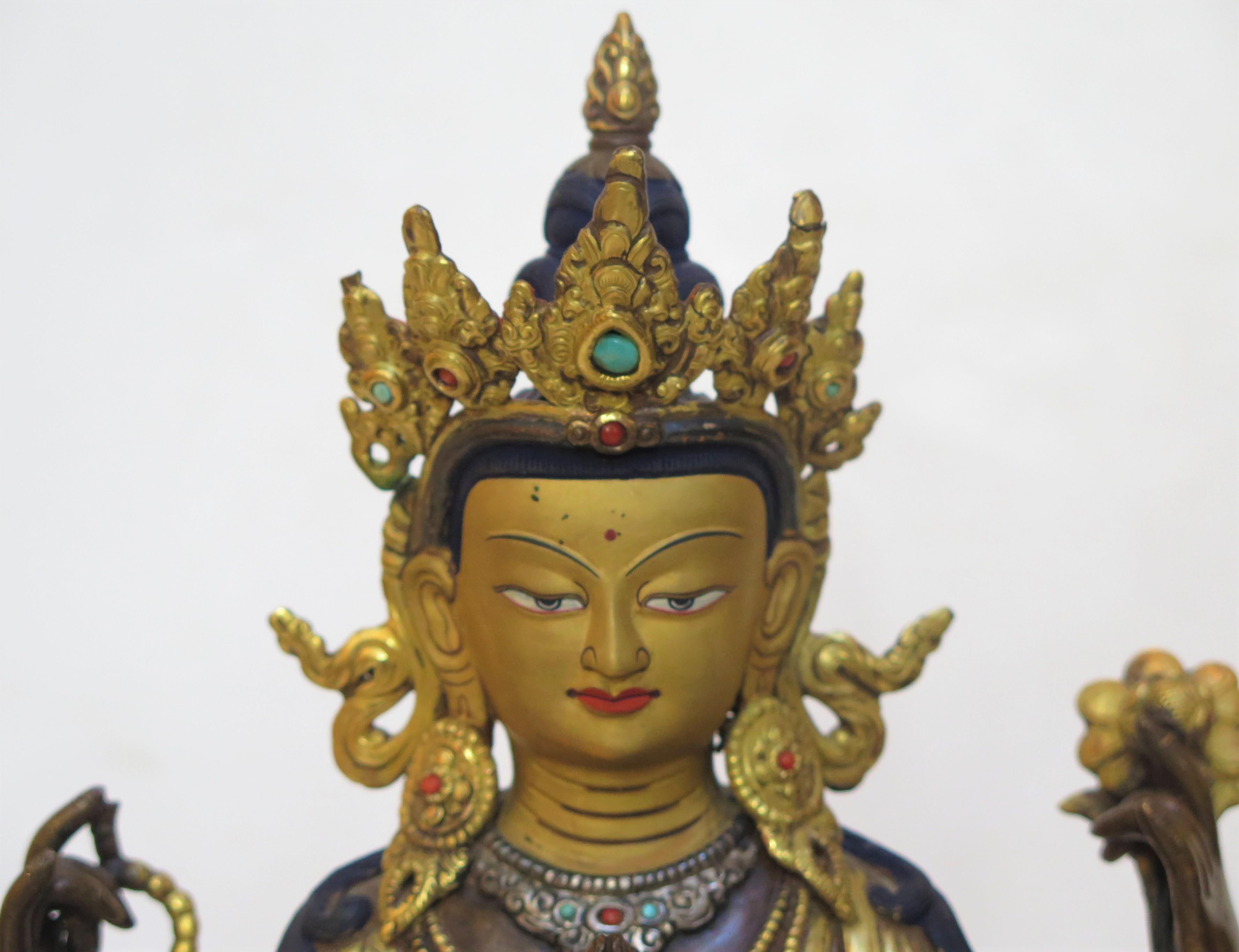 20th Century Gilt Bronze Tibetan Buddhist Deity Chenrezig 'Four-Armed Avalokiteshvara' For Sale