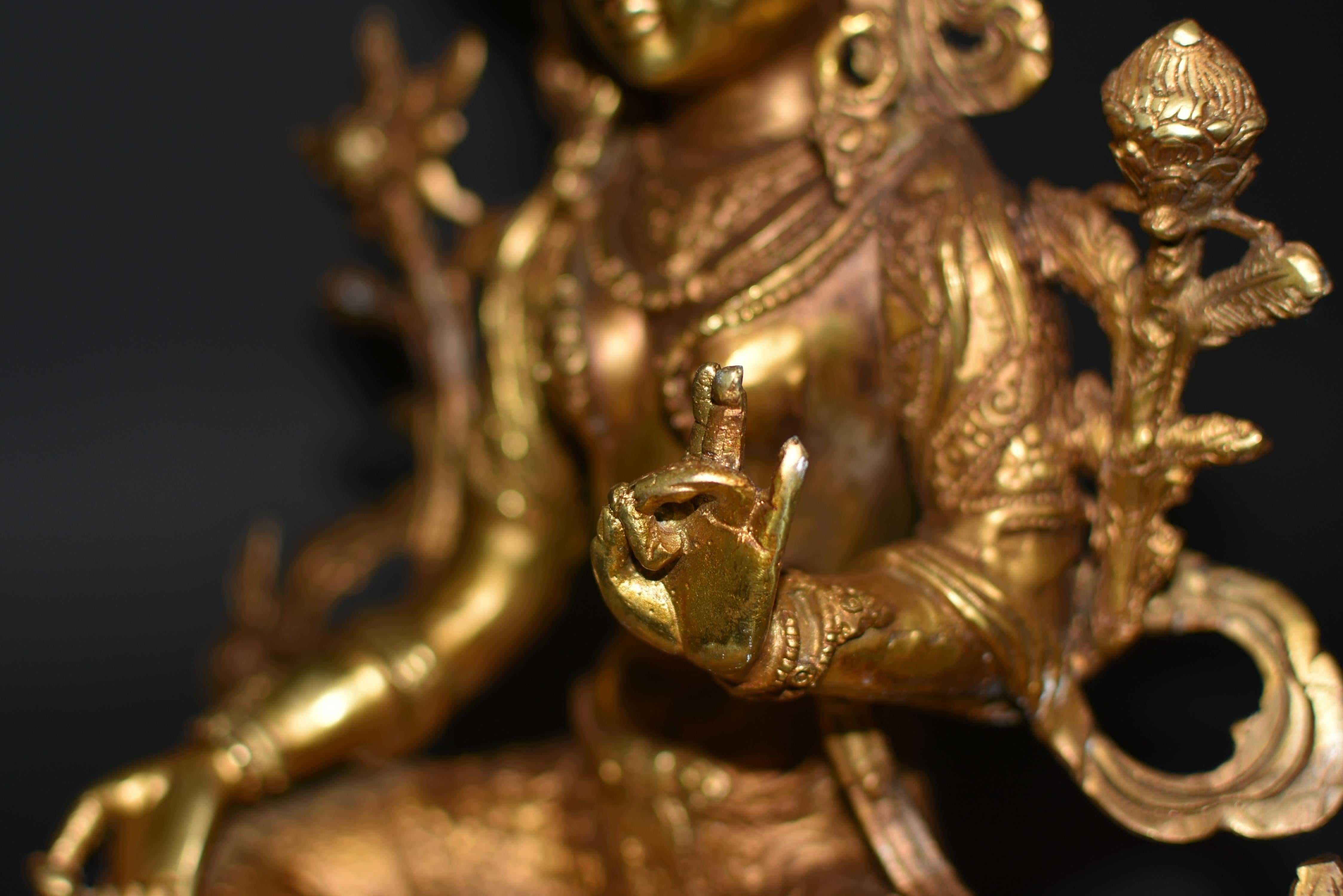 Gilt Bronze Tibetan Green Tara Statue  For Sale 10