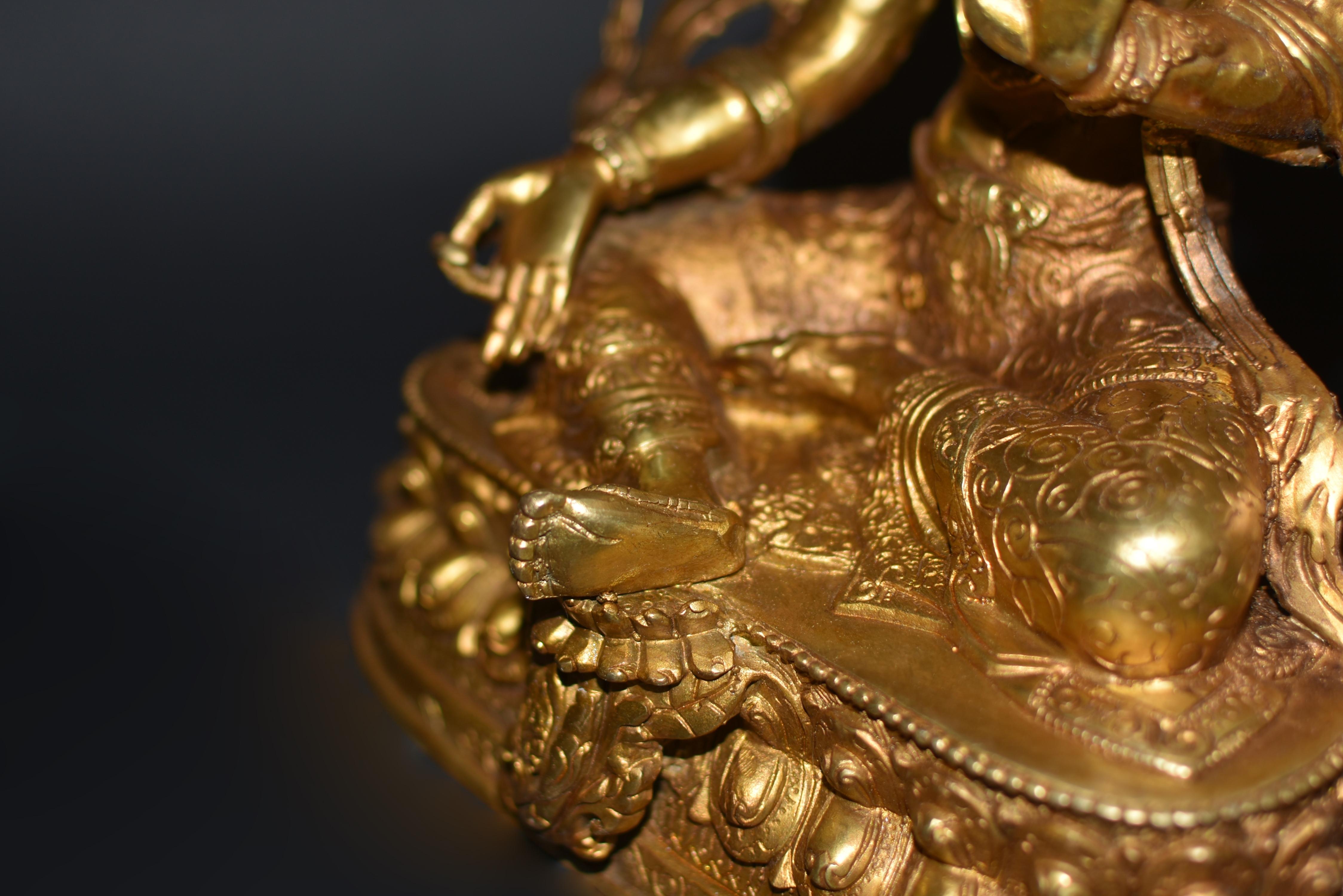Gilt Bronze Tibetan Green Tara Statue  For Sale 11