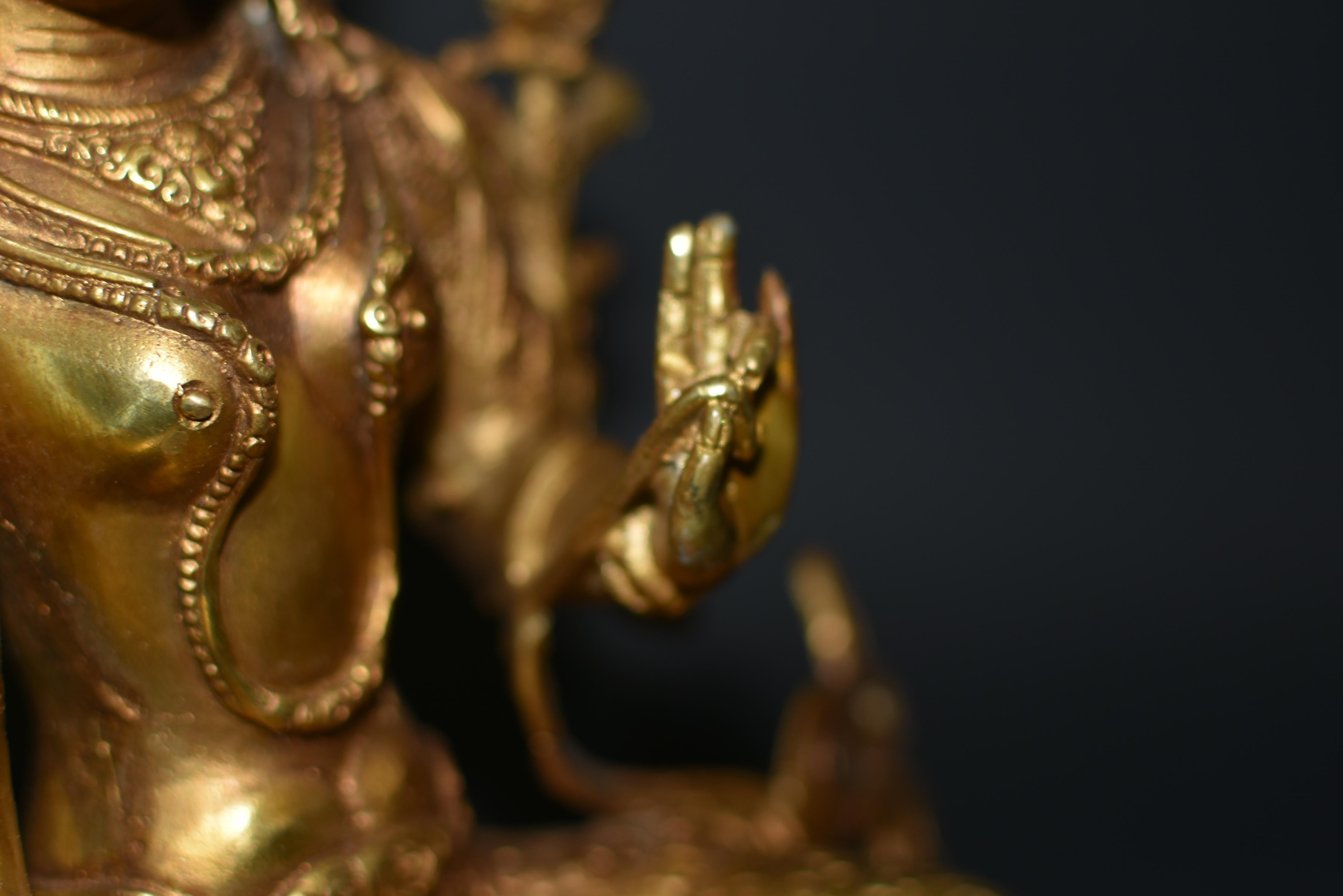 Gilt Bronze Tibetan Green Tara Statue  For Sale 5