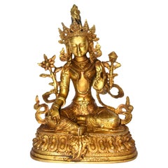 Gilt Bronze Tibetan Green Tara Statue 