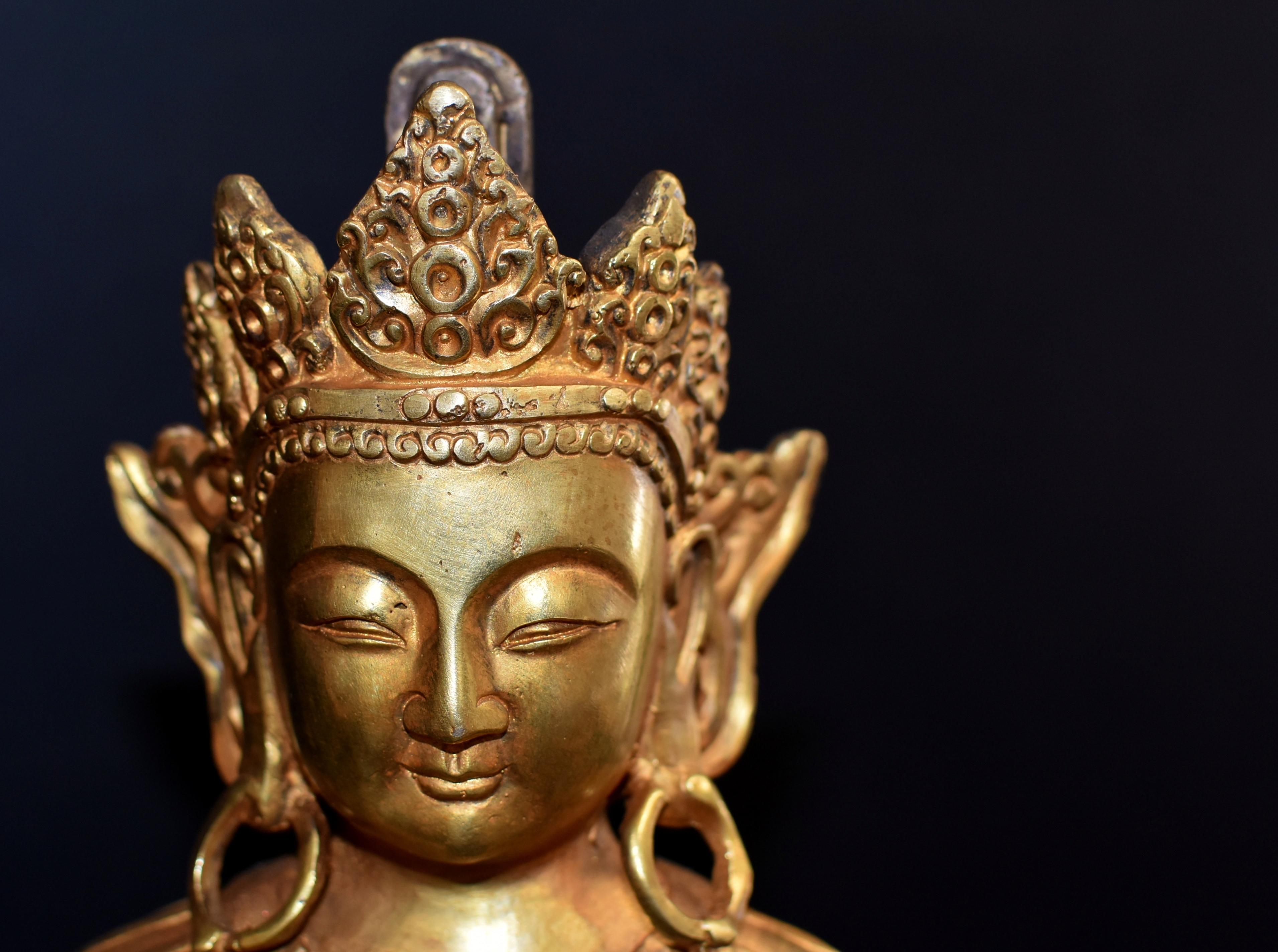 Gilt Bronze Tibetan No Fear Buddha Udanaya 19