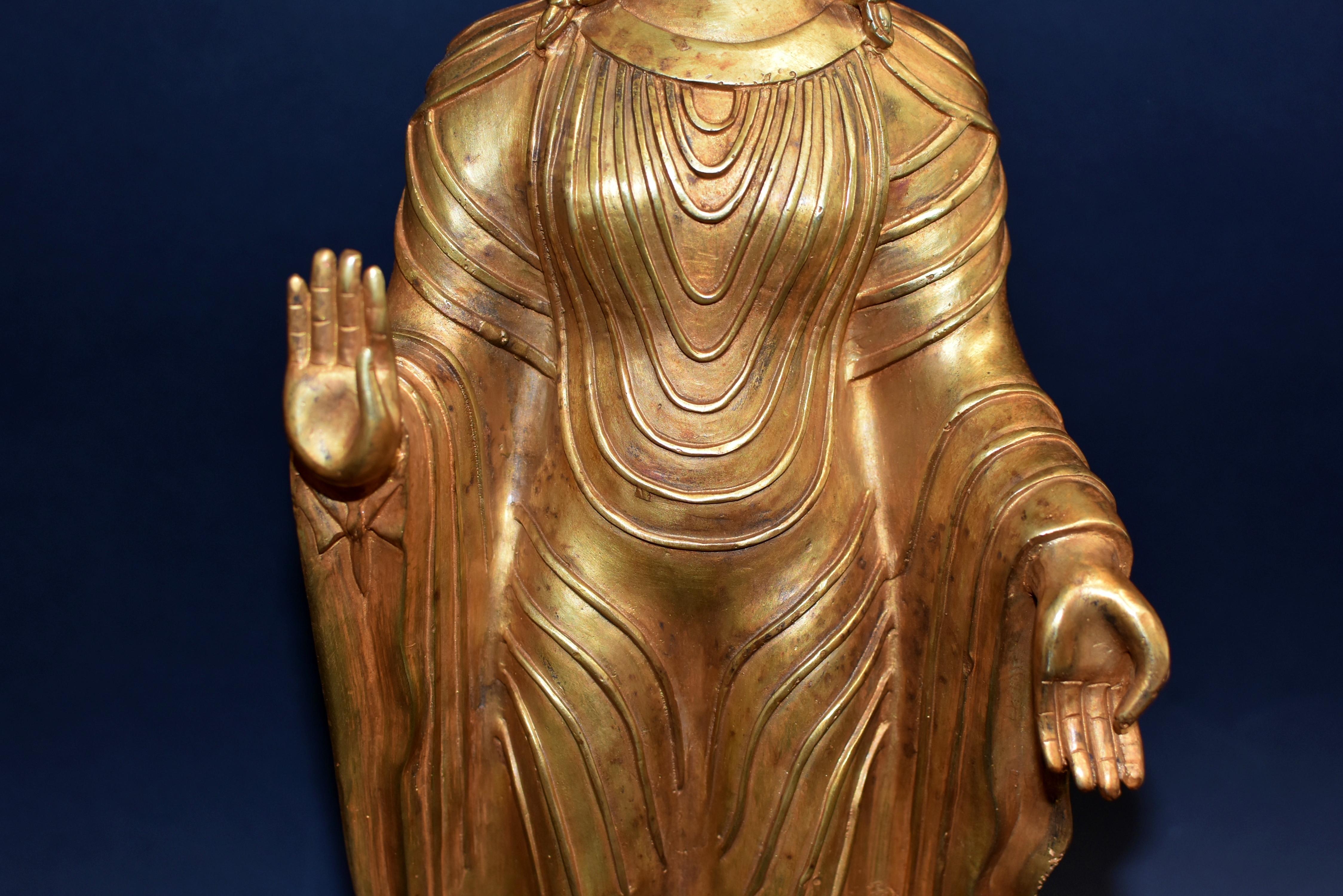 20th Century Gilt Bronze Tibetan No Fear Buddha Udanaya 19