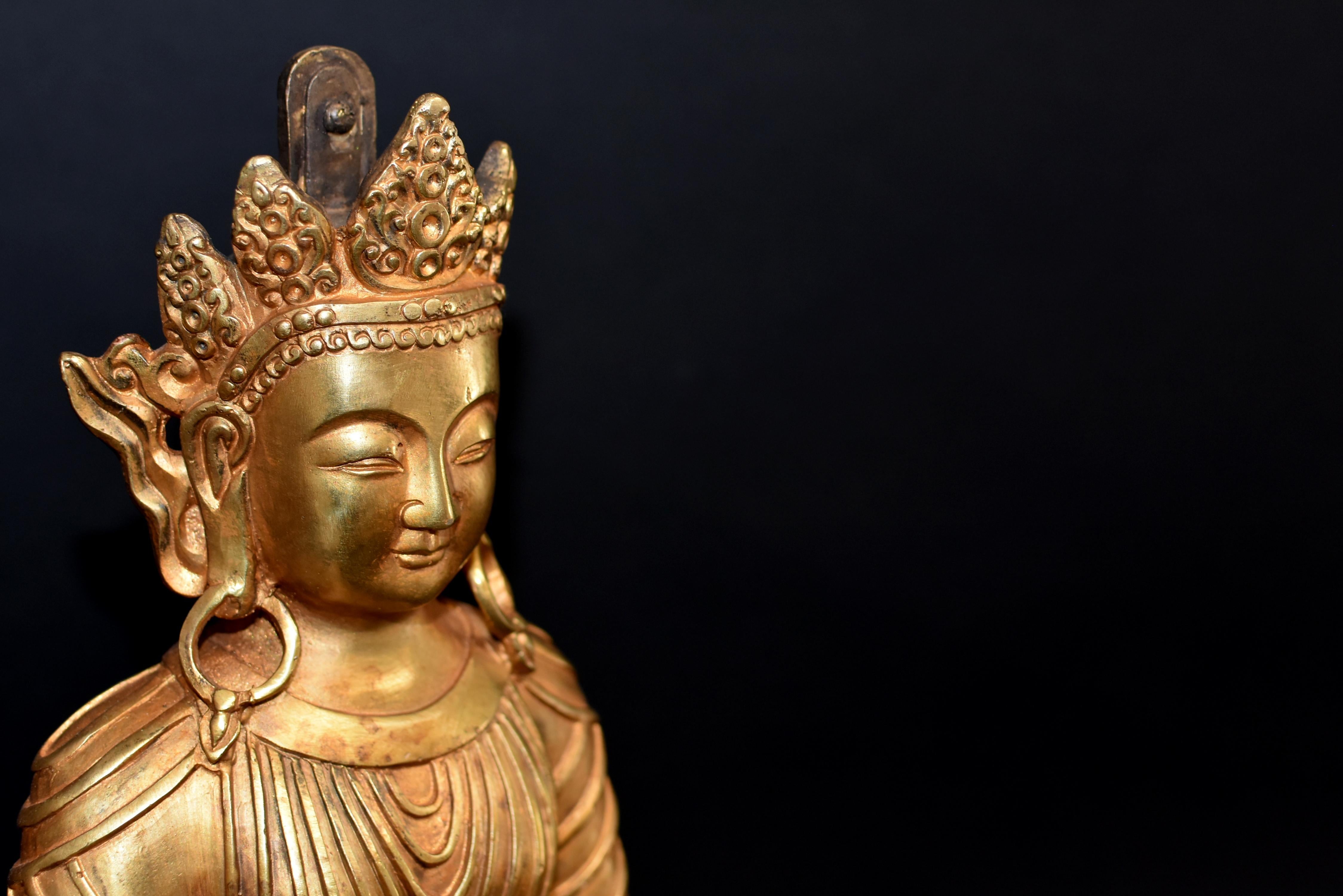 Gilt Bronze Tibetan No Fear Buddha Udanaya 19