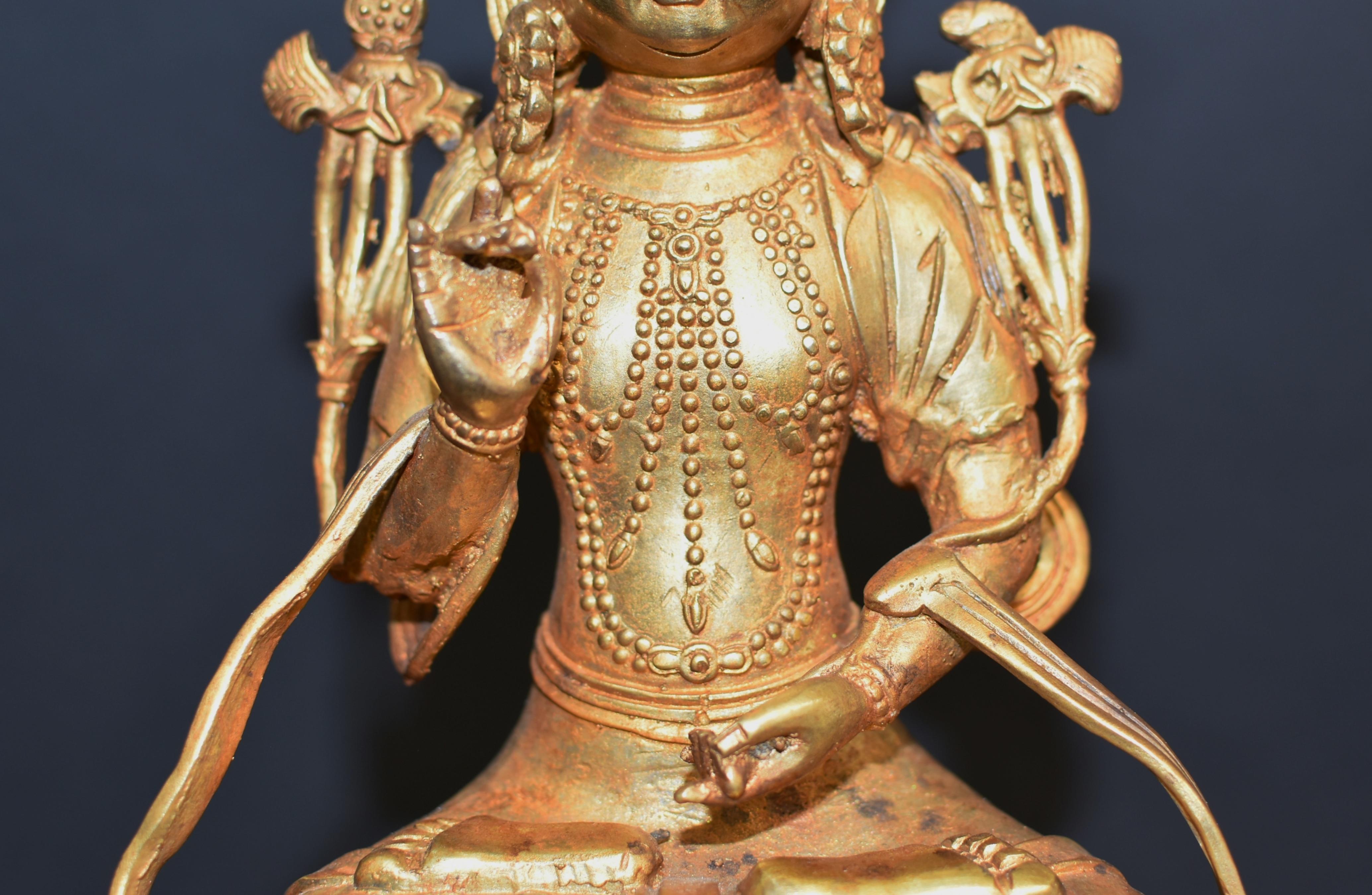 Gilt Bronze Tibetan White Tara on High Pedestal 10 lb For Sale 4