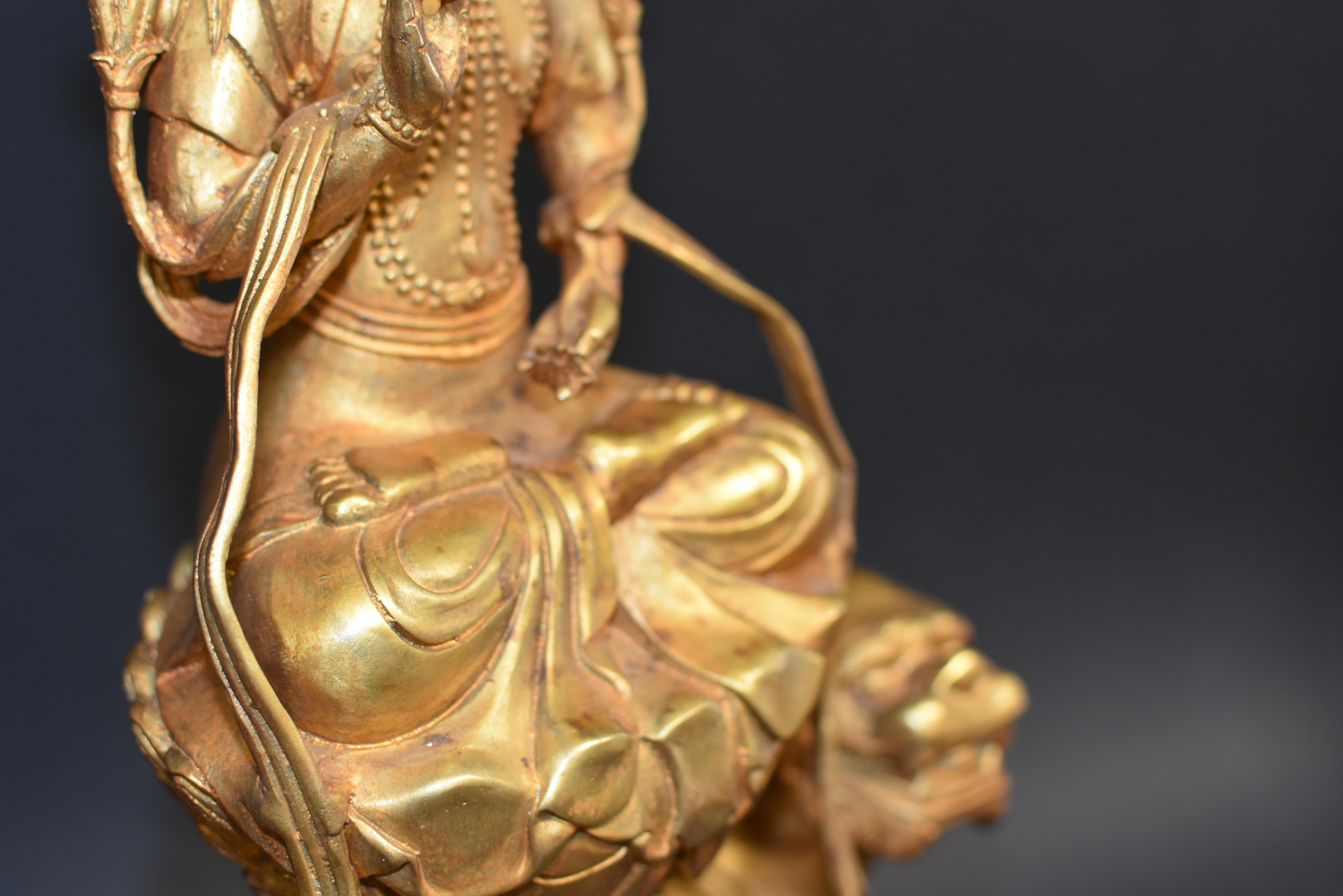 Tibetische vergoldete Bronze Tibetische weiße Tara auf hohem Sockel, 10 lb im Angebot 10