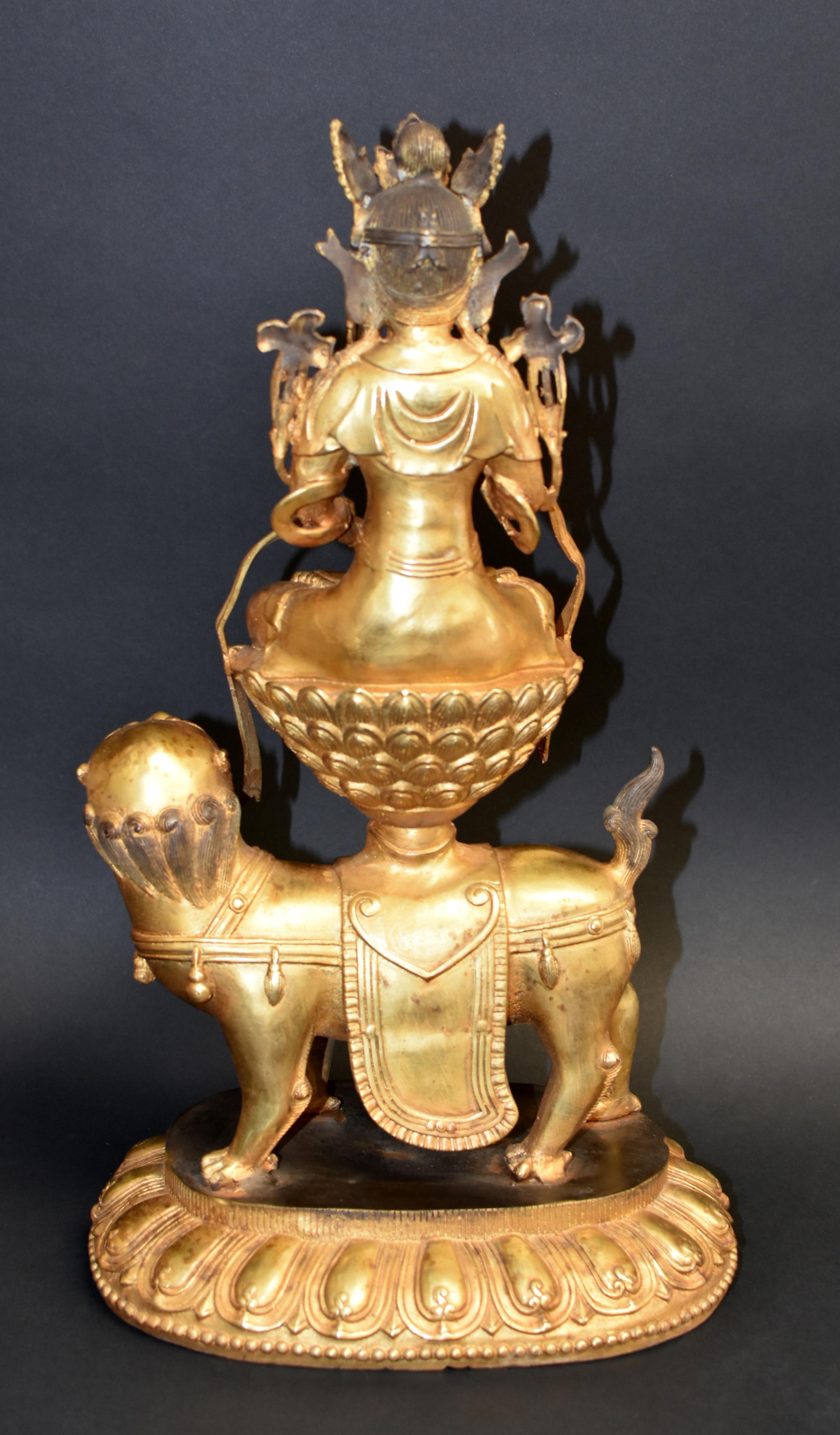 Gilt Bronze Tibetan White Tara on High Pedestal 10 lb For Sale 13