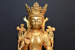 Gilt Bronze Tibetan White Tara on High Pedestal 10 lb
