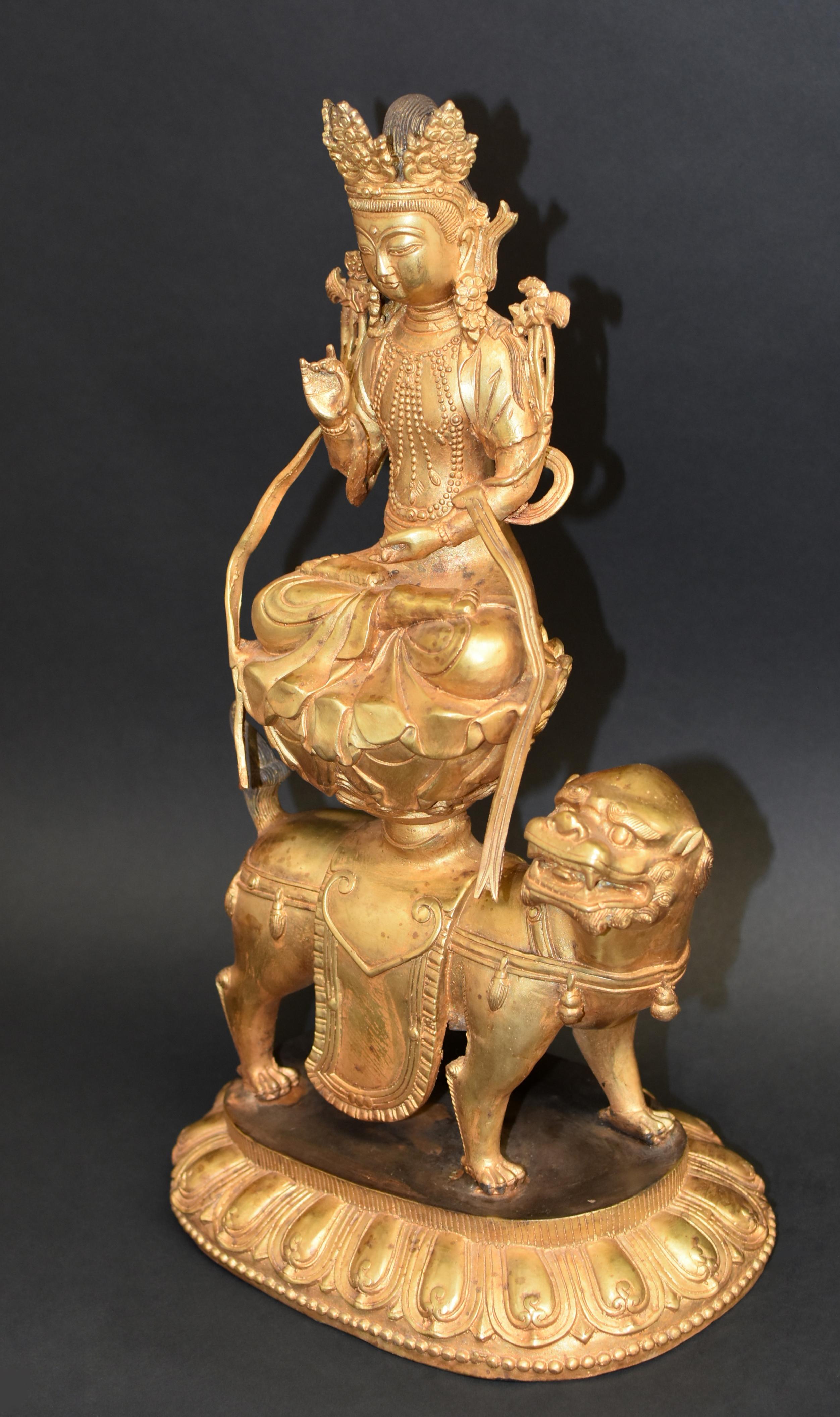 19th Century Gilt Bronze Tibetan White Tara on High Pedestal 10 lb For Sale