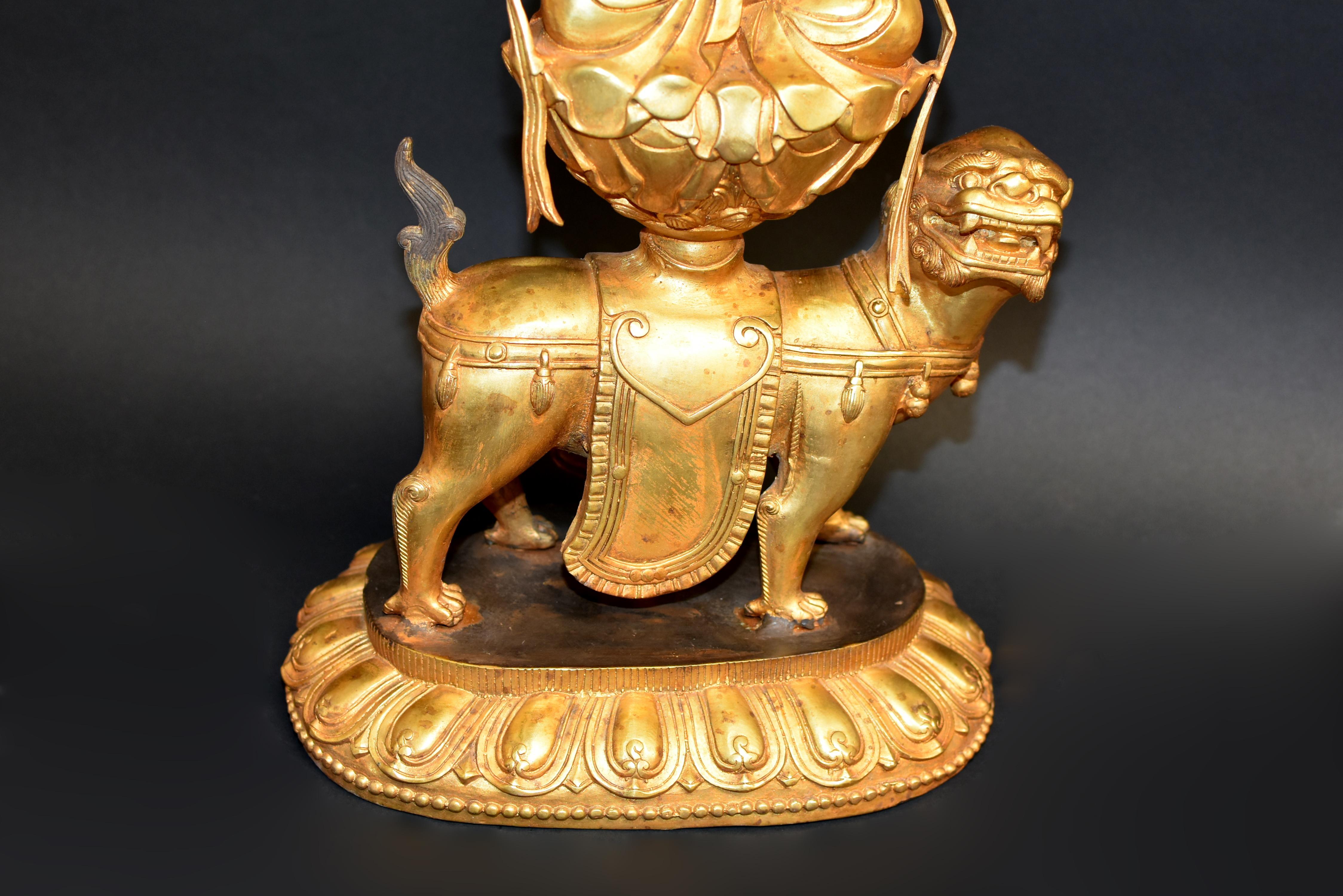 Gilt Bronze Tibetan White Tara on High Pedestal 10 lb For Sale 1