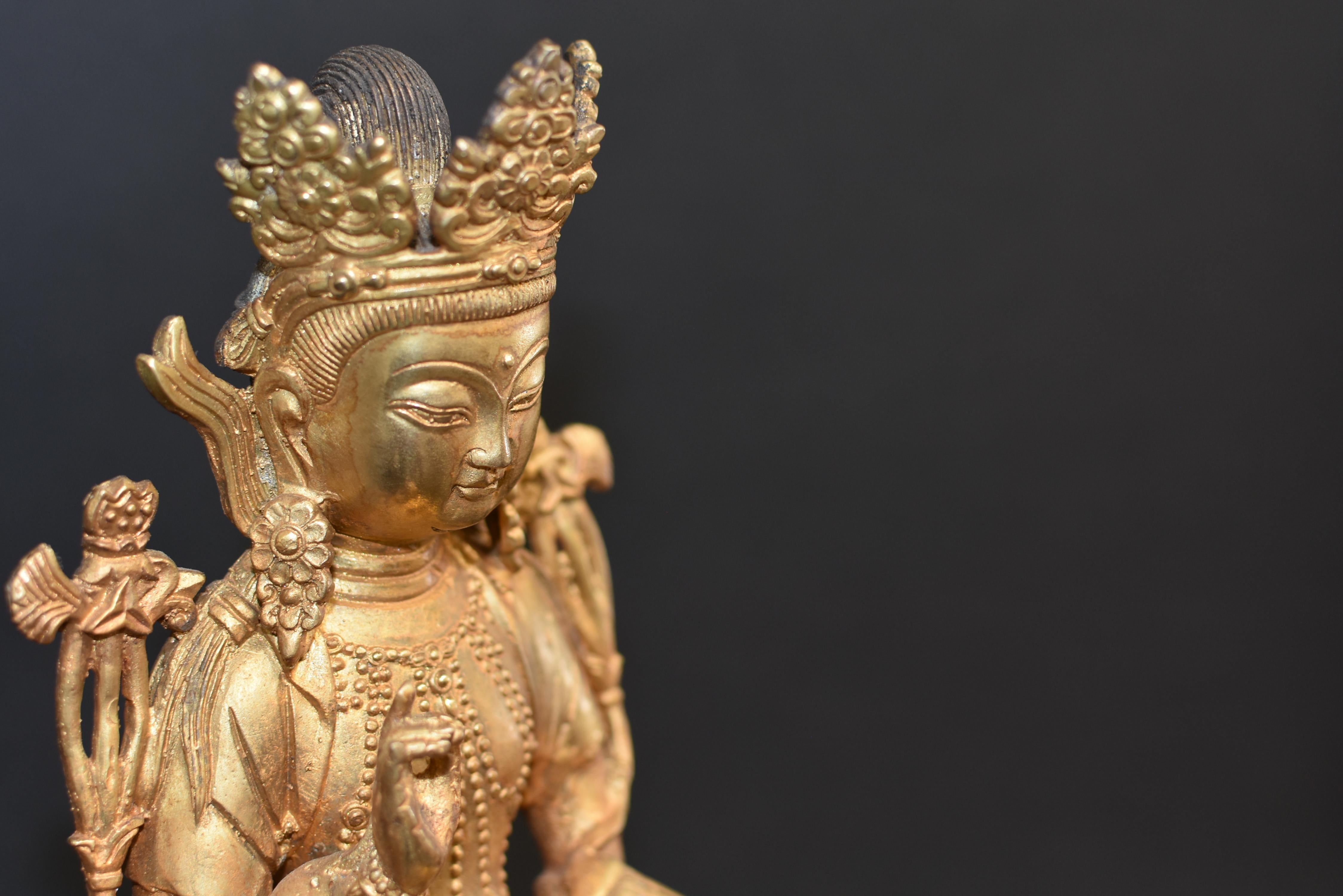 Gilt Bronze Tibetan White Tara on High Pedestal 10 lb For Sale 2