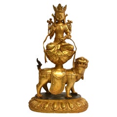 Antique Gilt Bronze Tibetan White Tara on High Pedestal 10 lb