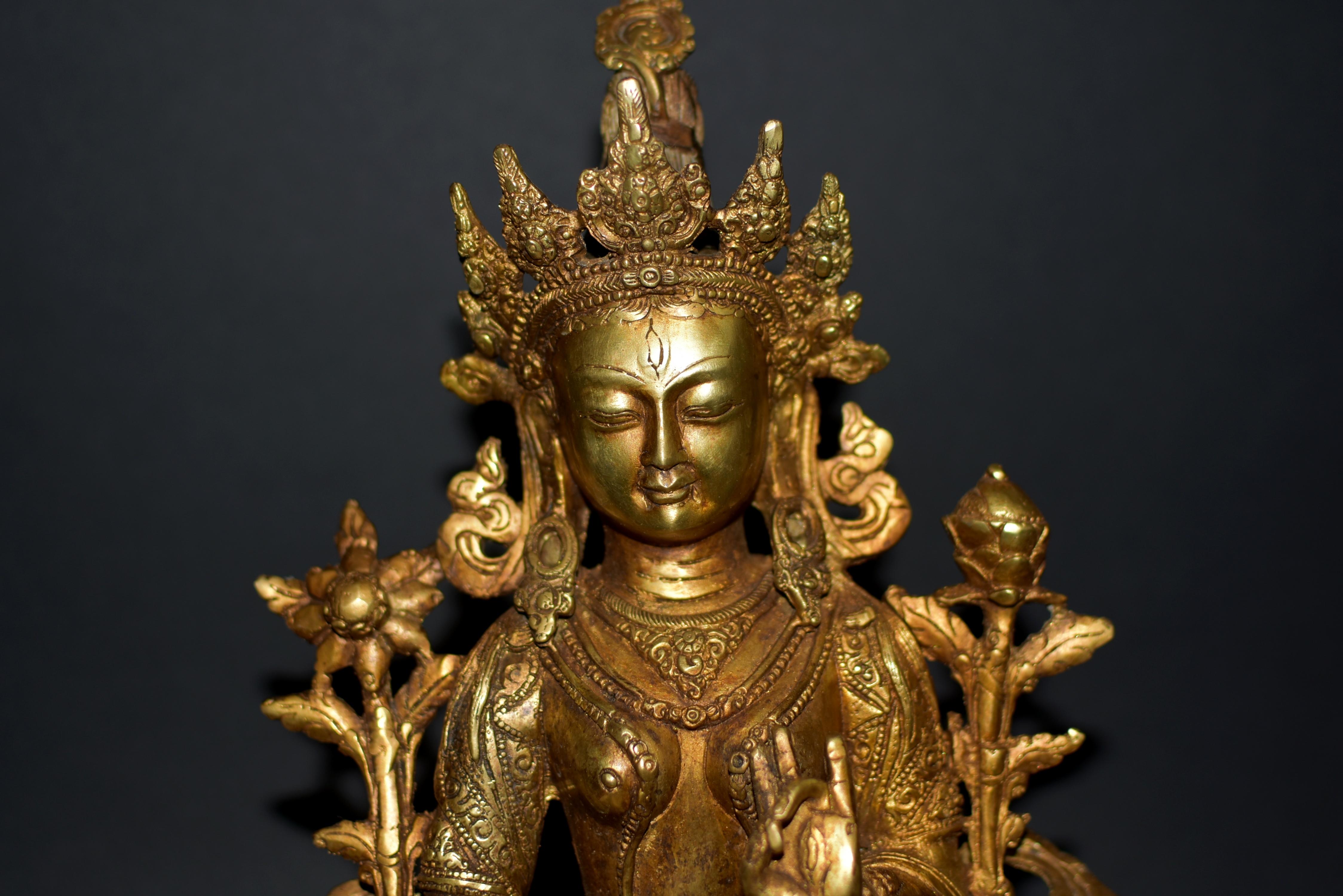 Silvered Gilt Bronze Tibetan White Tara Statue 12