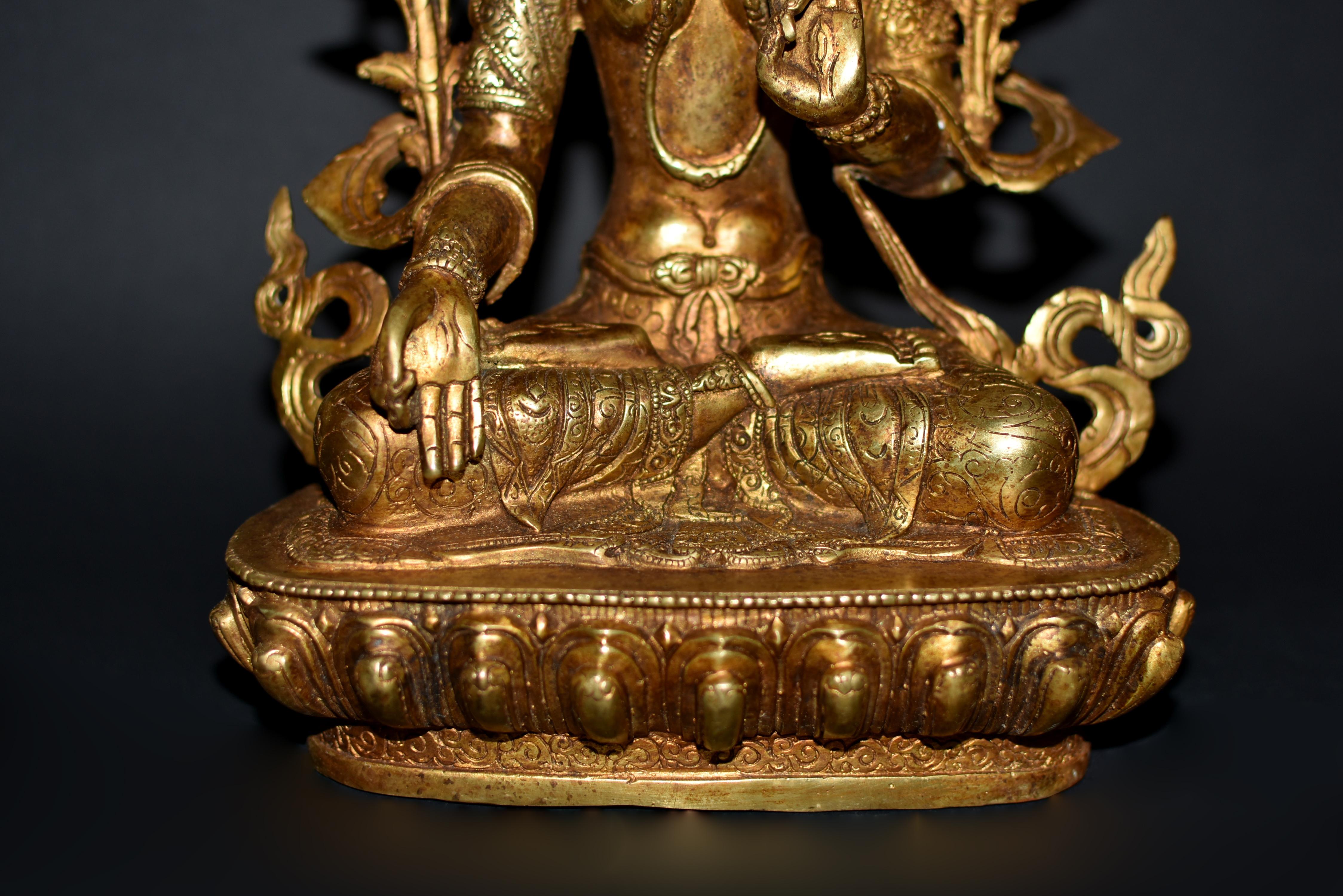 20th Century Gilt Bronze Tibetan White Tara Statue 12