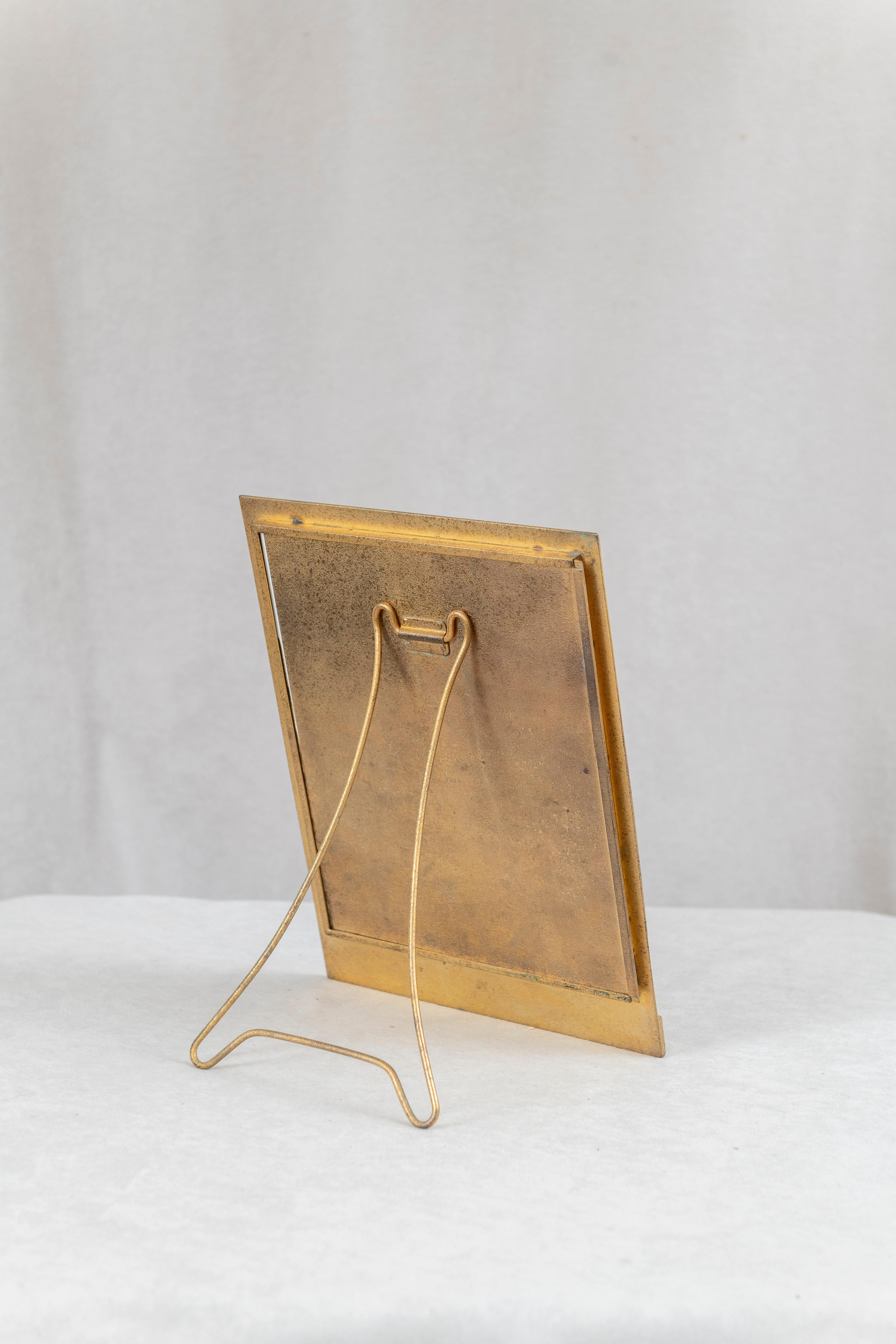 Gilt Bronze Tiffany Studios Picture Frame w/ Colored Photo of His 3 Daughters In Excellent Condition For Sale In Petaluma, CA