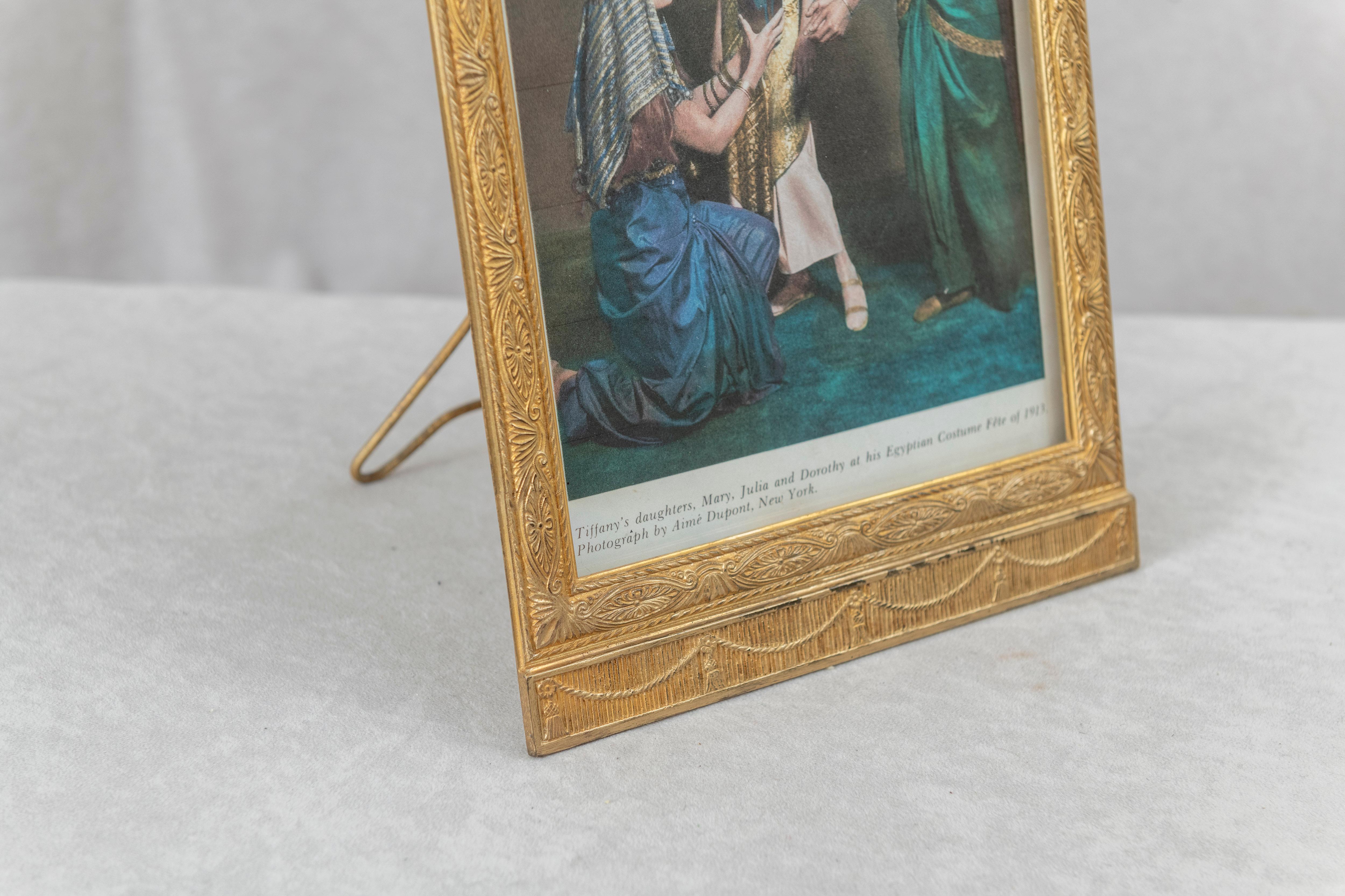 Gilt Bronze Tiffany Studios Picture Frame w/ Colored Photo of His 3 Daughters For Sale 2