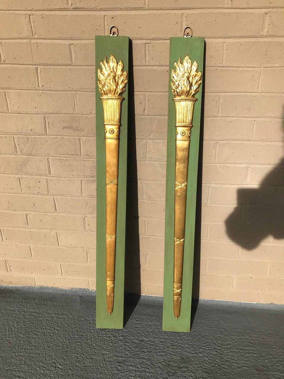 Neoclassical Gilt Bronze Torches in Quiver Form Mounted as Appliqués Signed P. E. Guerin