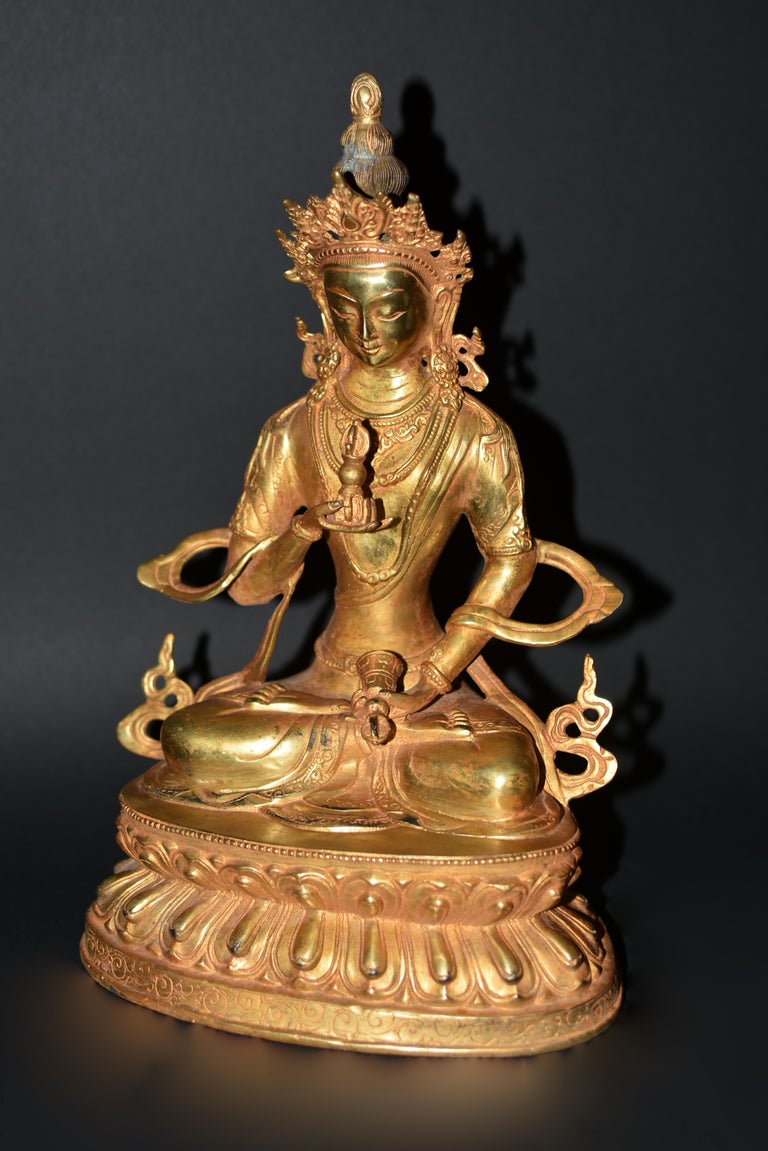 Gilt Bronze Vajrasatwa Tibetan Buddha Statue 7 lb For Sale at 1stDibs