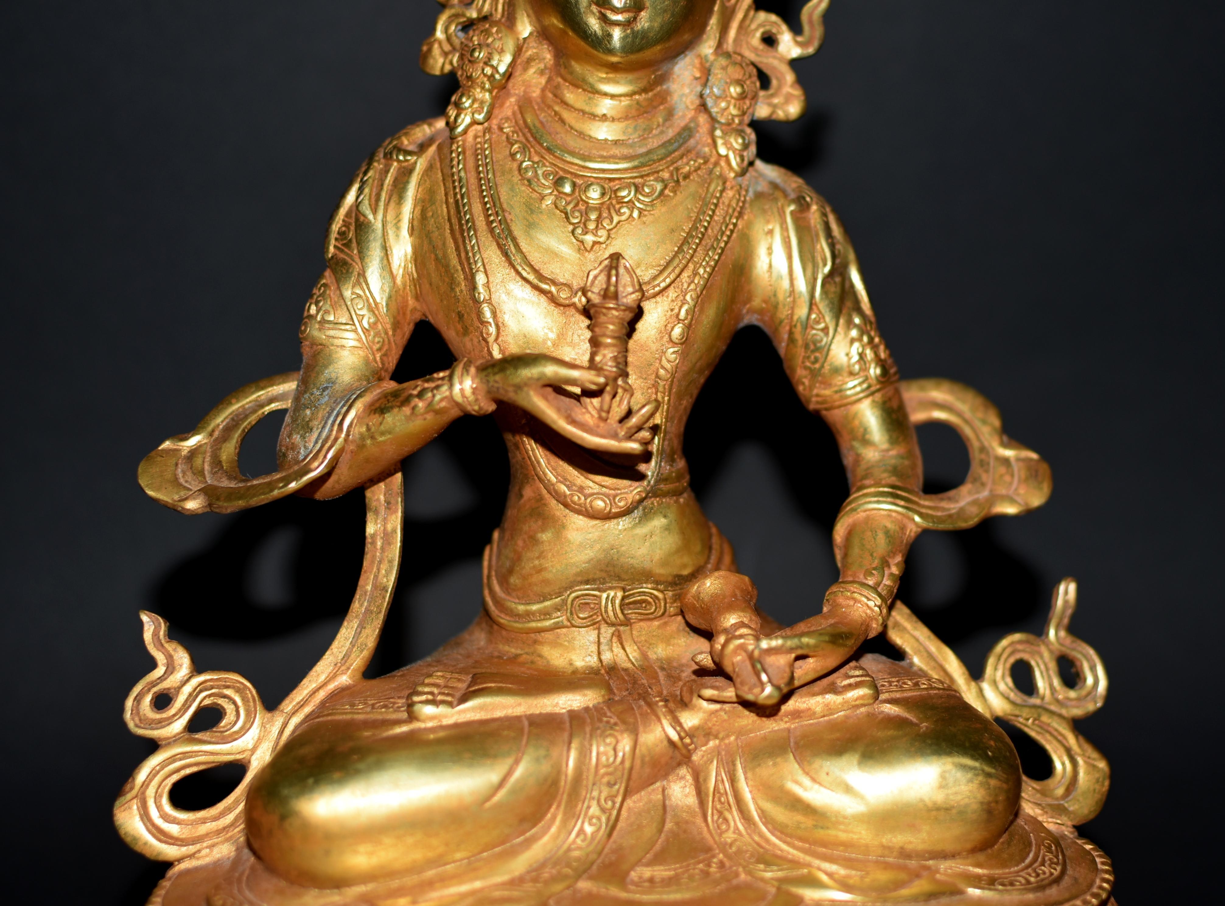 20th Century Gilt Bronze Tibetan Buddha Vajrasattva  Statue 13