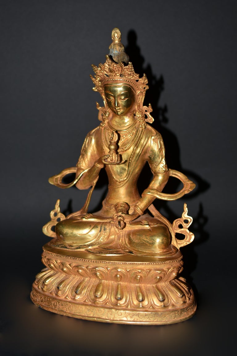 Gilt Bronze Vajrasatwa Tibetan Buddha Statue 7 lb For Sale at 1stDibs