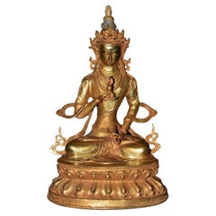 Gilt Bronze Vajrasatwa Tibetan Buddha Statue 7 lb