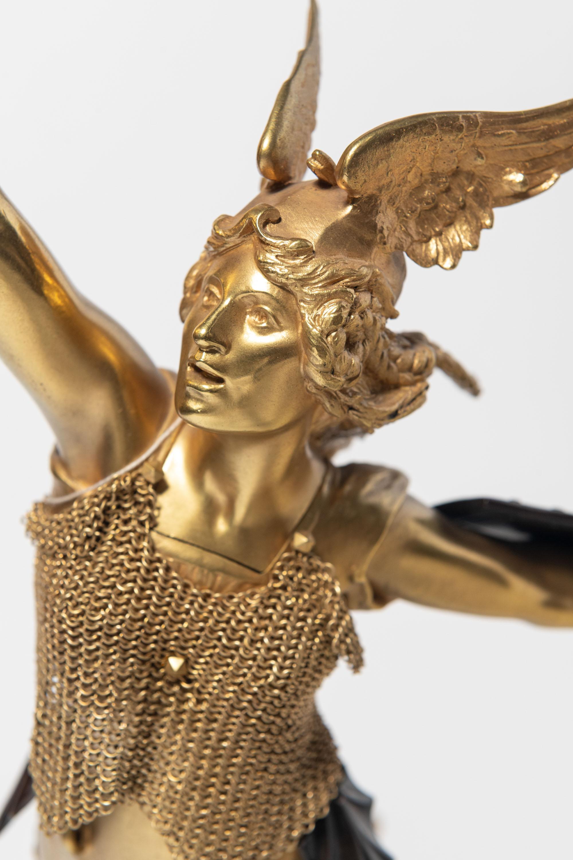 Gilt bronze valquiria sculpture signed Jean Baptiste Belloc (1863 - 1919), Colin Foundry. France, circa 1900.