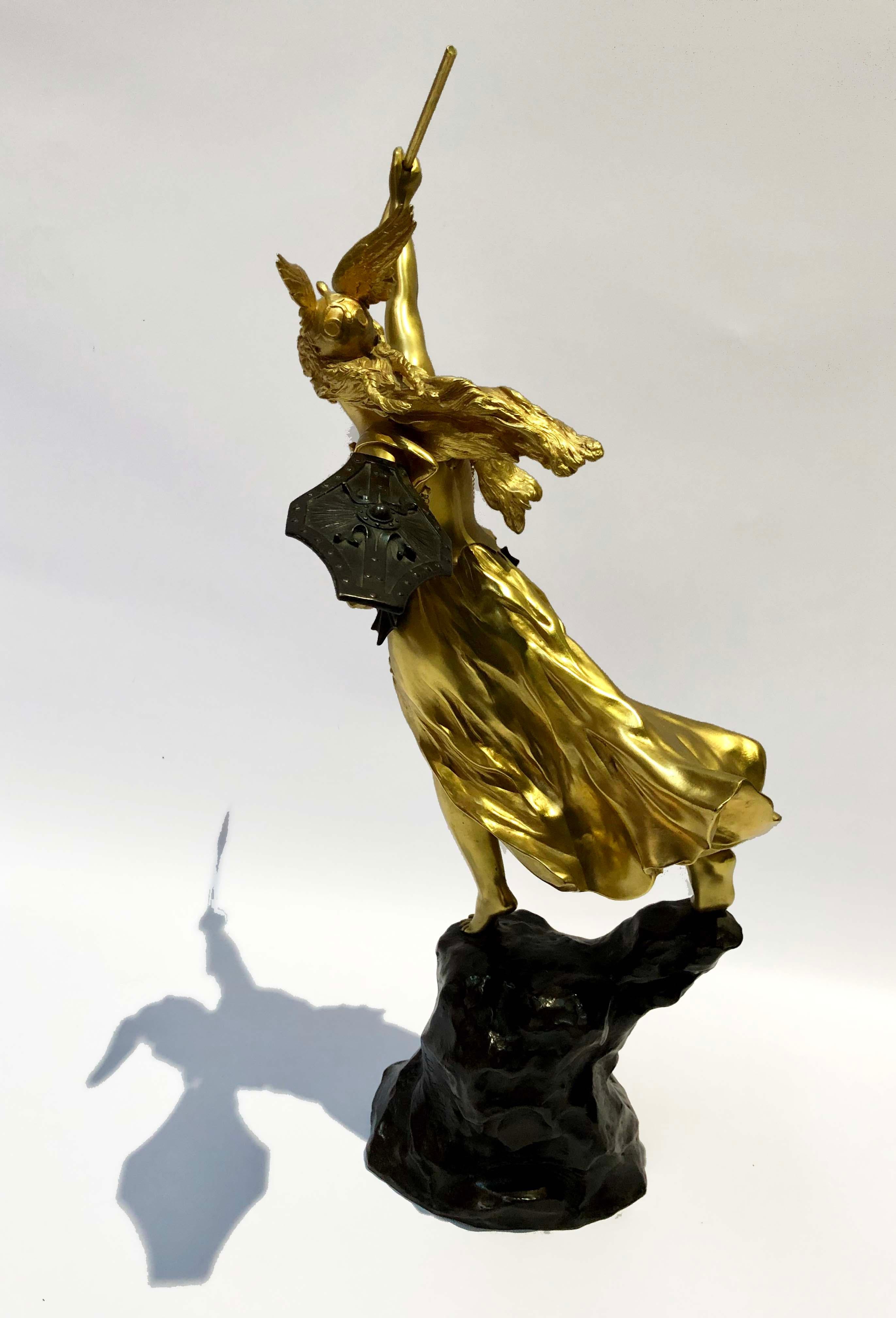 Neoclassical Revival Gilt Bronze Valquiria Sculpture Signed Jean Baptiste Belloc ‘1863-1919’ For Sale